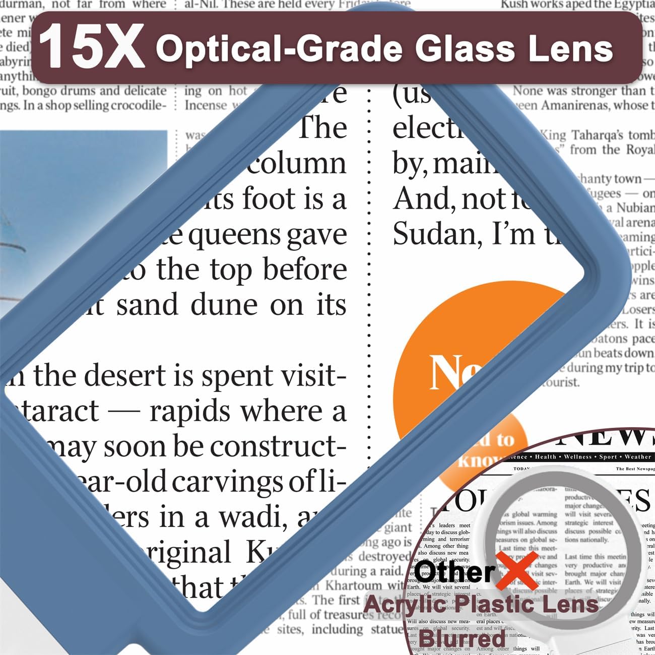 Thumbnail 1 de Coteck 15X Magnifying Glass with Light and Stand — Real Glass Lens, USB Rechargeable, Foldable Handheld & Desktop Magnifier