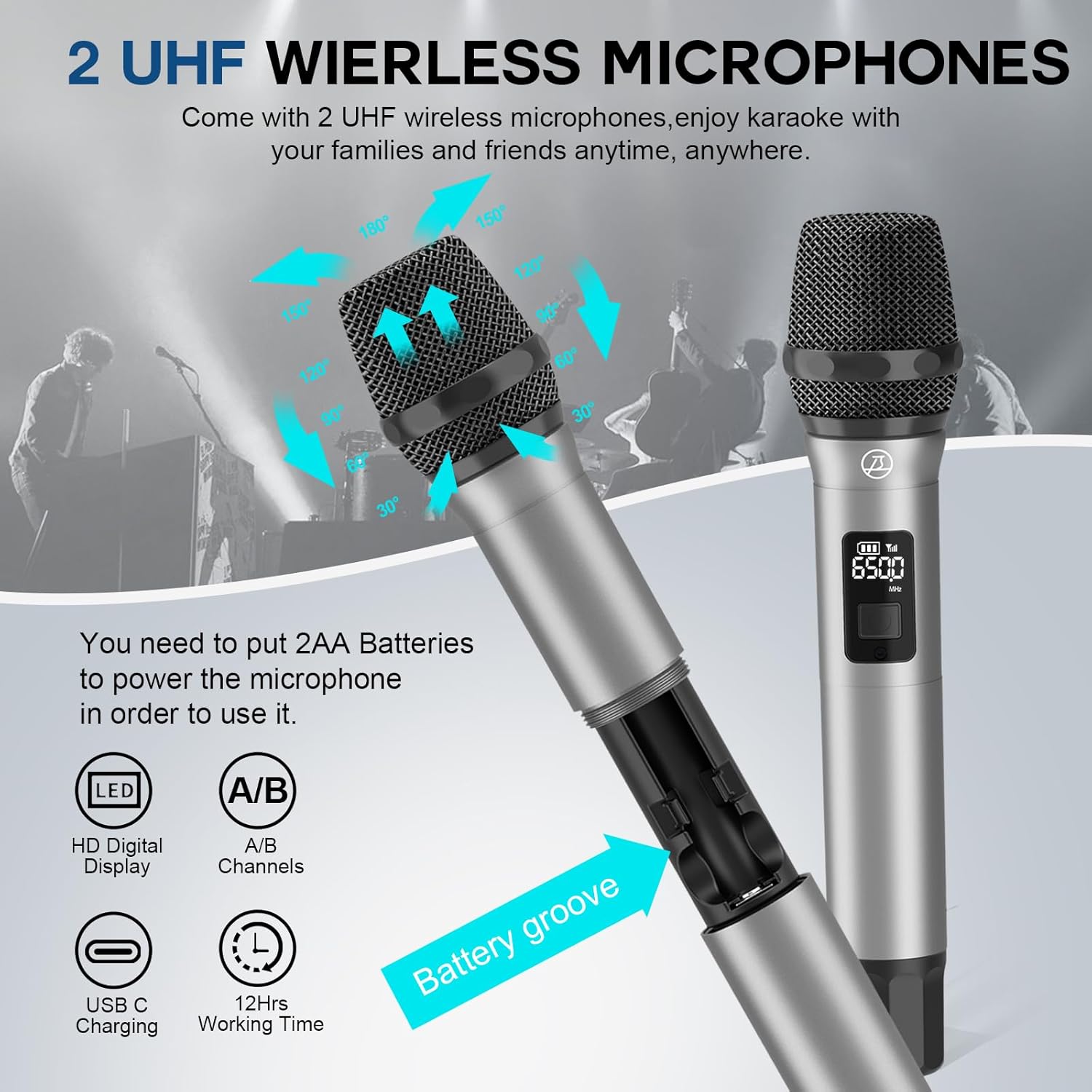 Thumbnail 5 de SUPNIU 320W Peak Power Karaoke Machine with 2 UHF Wireless Microphones – Portable Bluetooth PA Speaker for Home & Outdoor