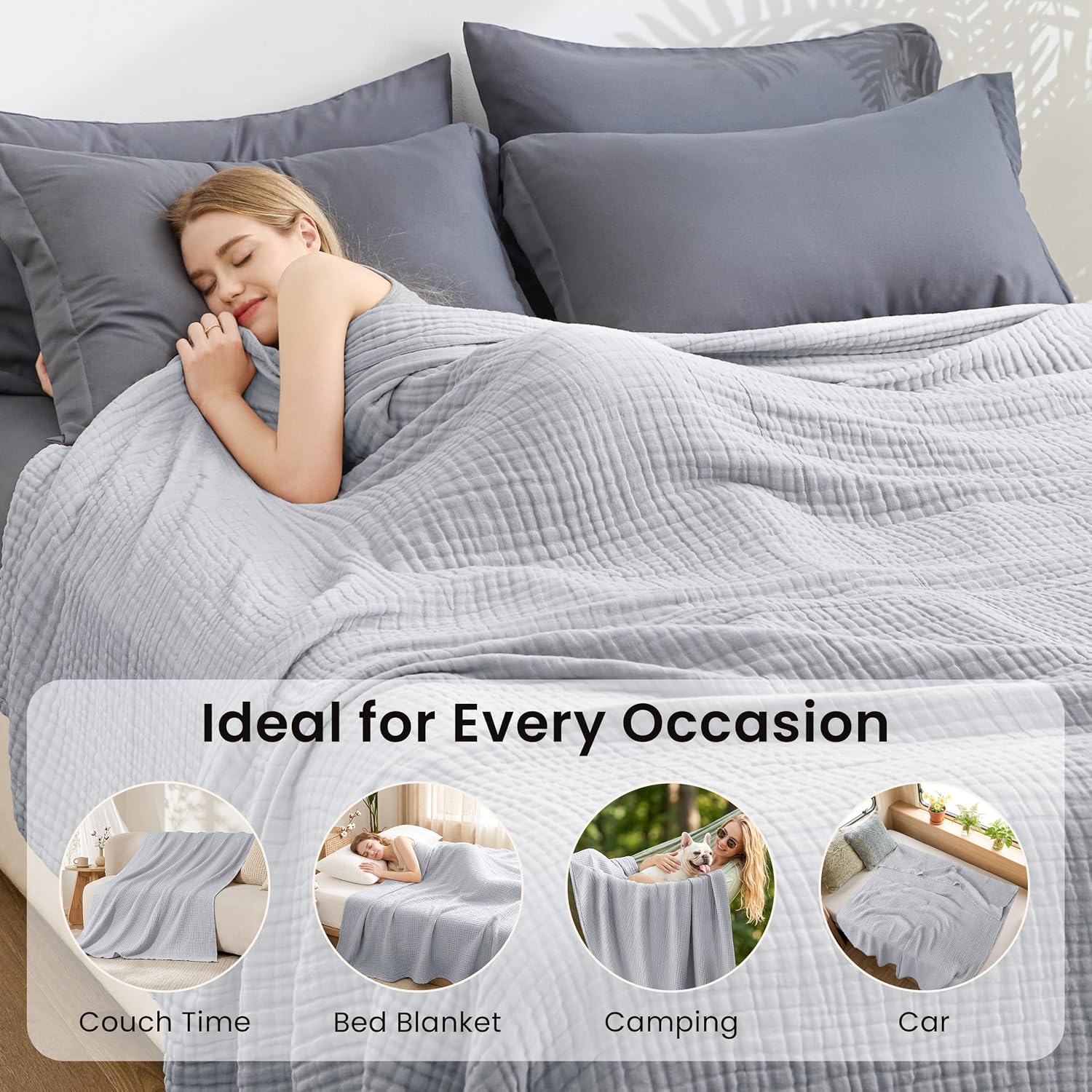 Thumbnail 6 de Love's cabin Muslin Blanket 108x90 Light Grey
