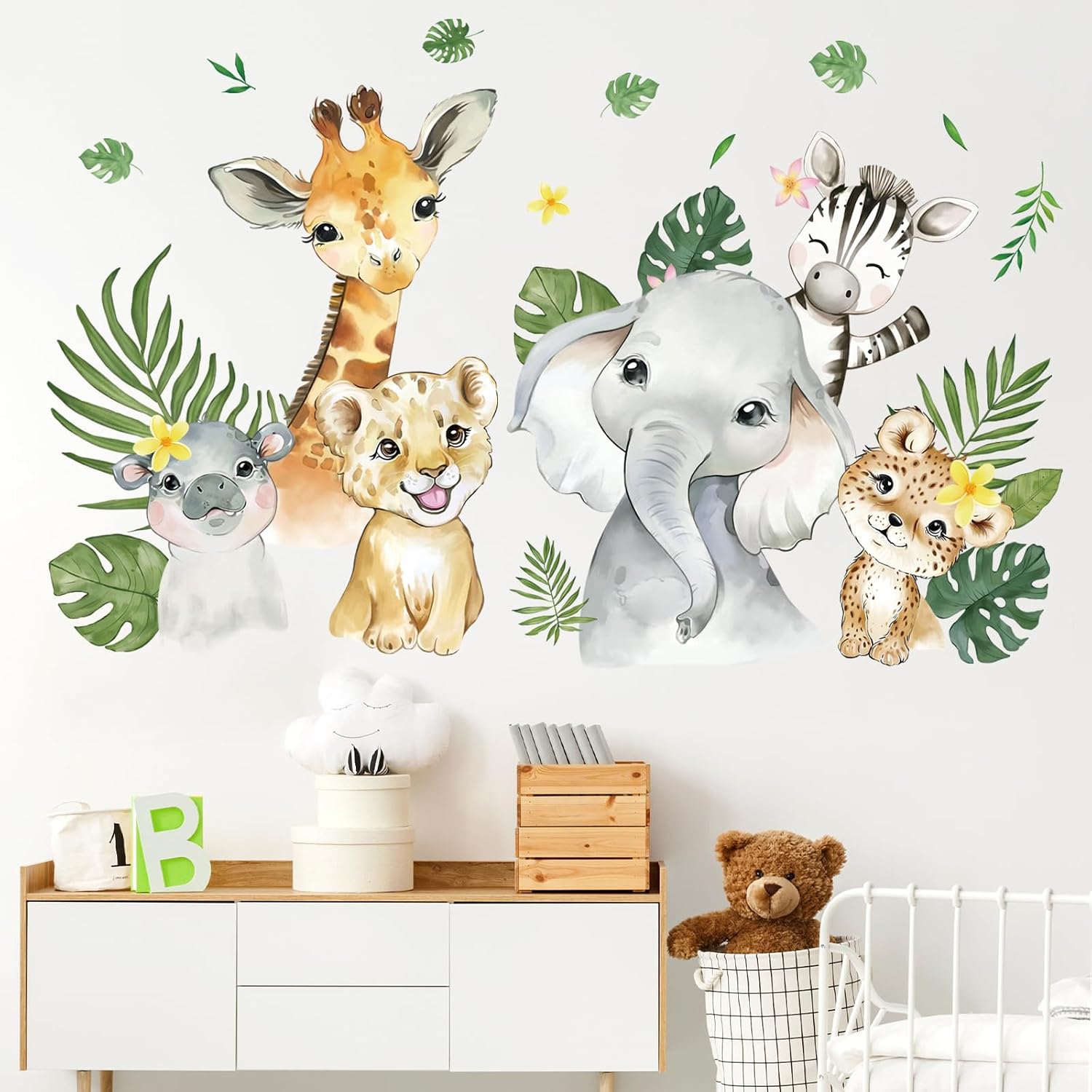 Thumbnail 1 de FUFUQUARE Jungle Animals Wall Decals – Safari Elephant, Giraffe and Friends