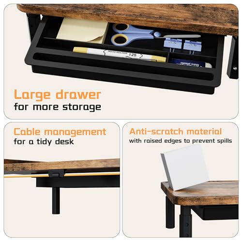 Detalle de ETHU Dual Monitor Stand Riser with Drawer 75-103.4cm, Walnut