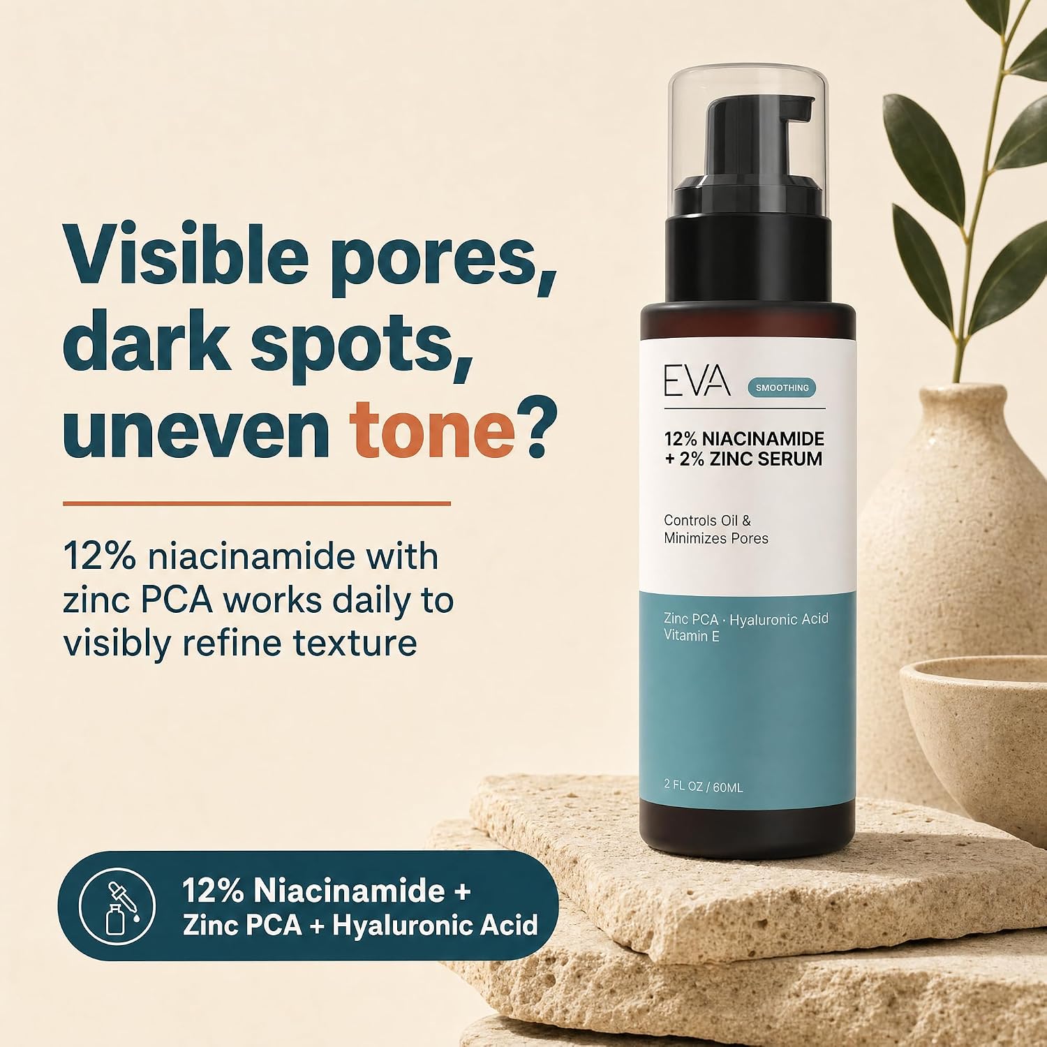 Detalle de Eva Naturals Niacinamide 12% + Zinc Serum (2 Pack) for Dark Spots, Pores & Redness