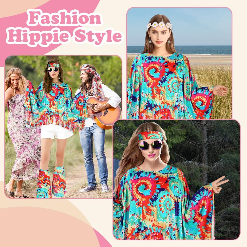 Thumbnail 6 de AOOWU hippiekostym för dam med 10 delar i 70-talsstil