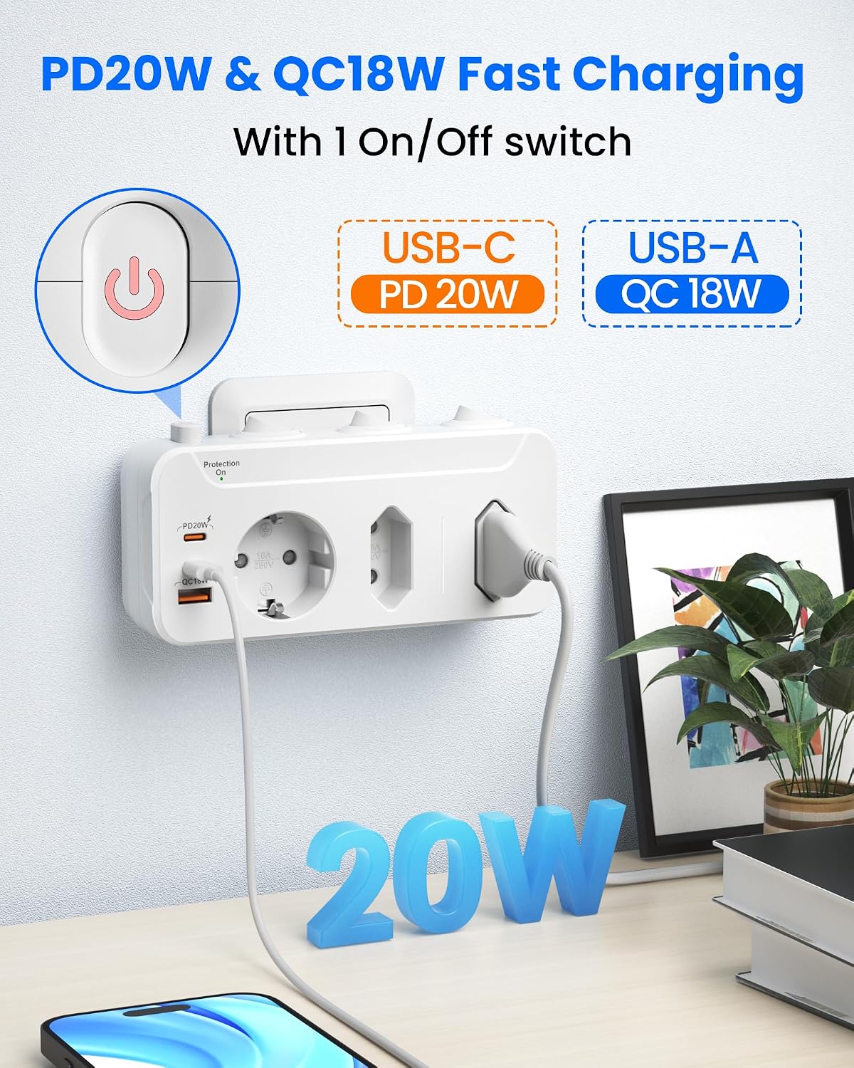 Thumbnail 4 de Doppelstecker Steckdosen USB C mit Schalter 20W