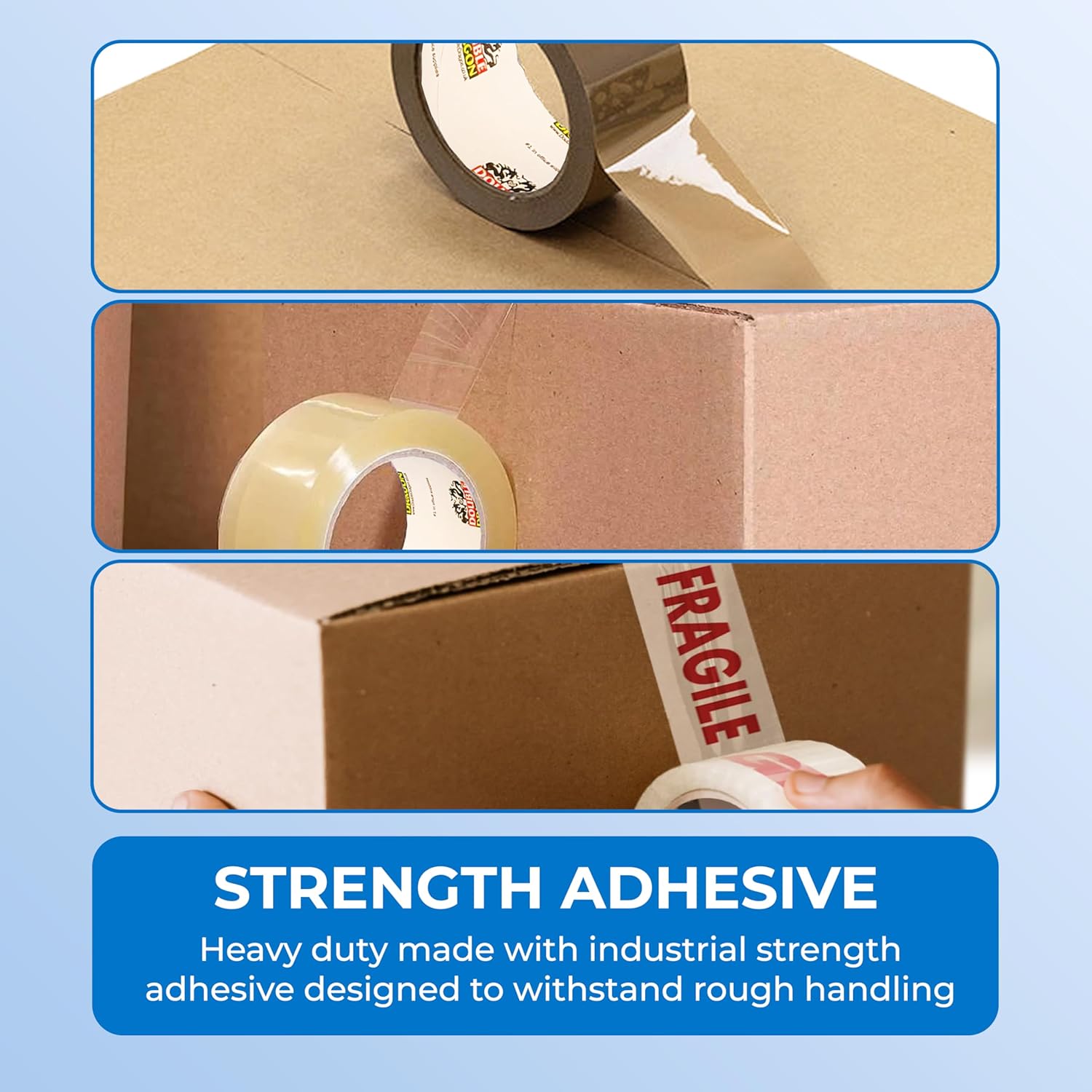 Thumbnail 2 de Double Dragon Double Mixed Packing Tape Multipack (Brown, Clear & Fragile) – 3 Rolls, 48mm x 66m each