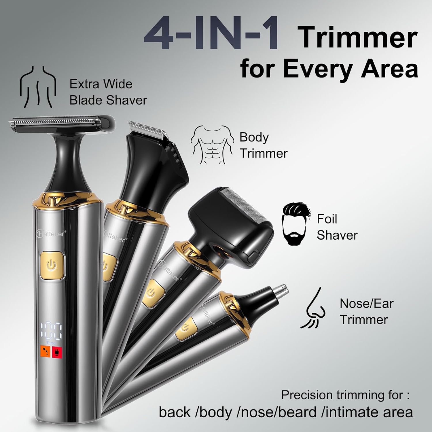 Detalle de Hatteker 4-in-1 Back Shaver & Groomer Kit for Men: Extendable Arm, Waterproof and 5cm Blade