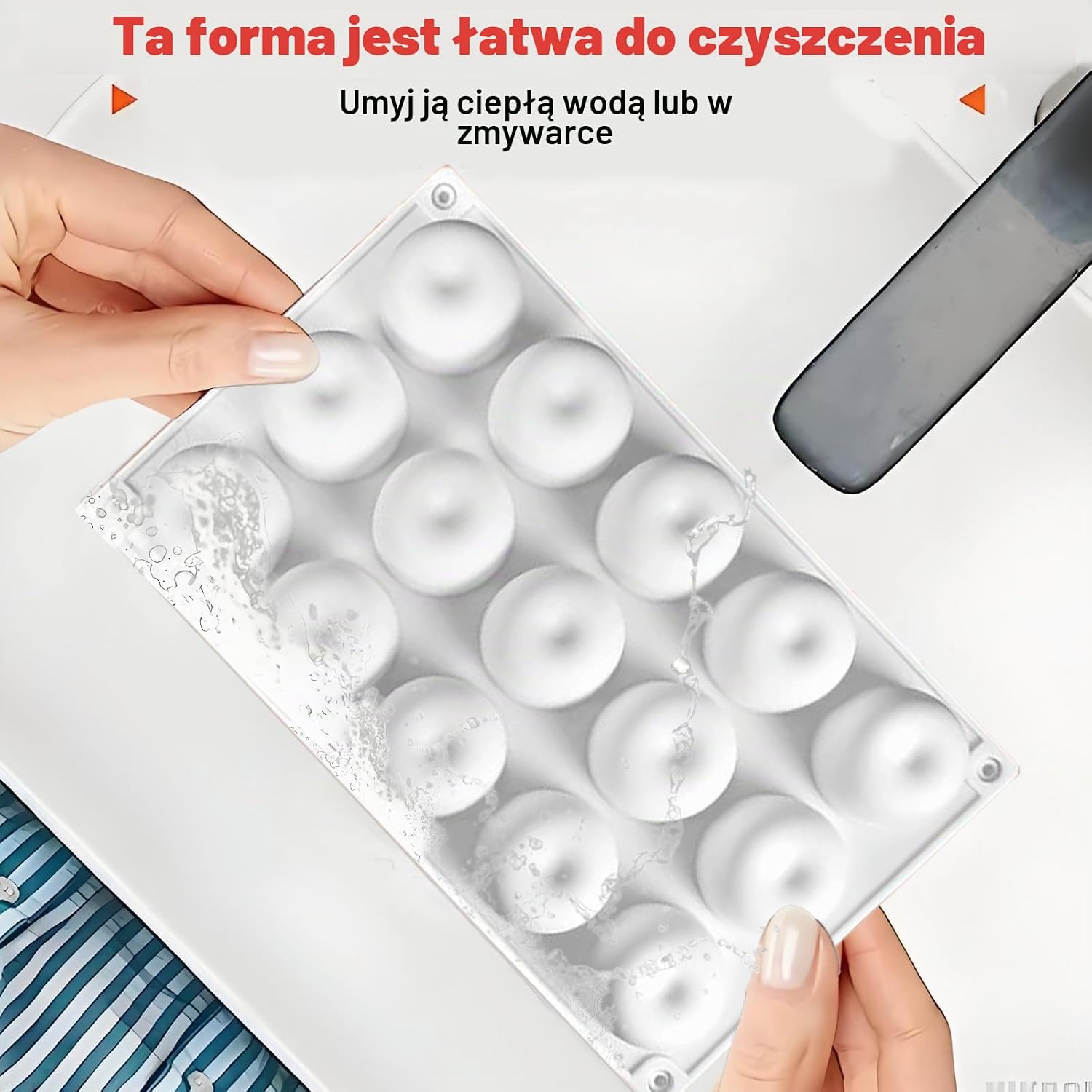 Detalle 2 de CALLYSONIC 001 silikonowa forma 3D do jabłek, 15 gniazd, Ø 43 mm, biała