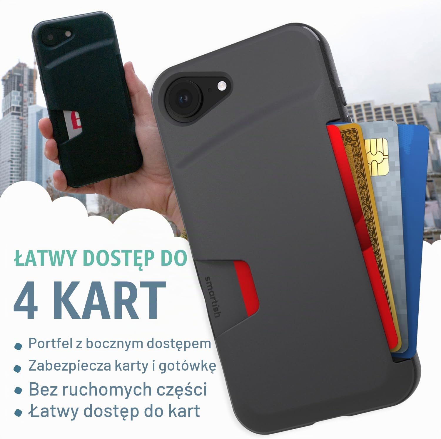 Detalle de Smartish Wallet Slayer Vol. 1 – etui portfelowe do iPhone’a 16 Pro, na karty, Black Tie