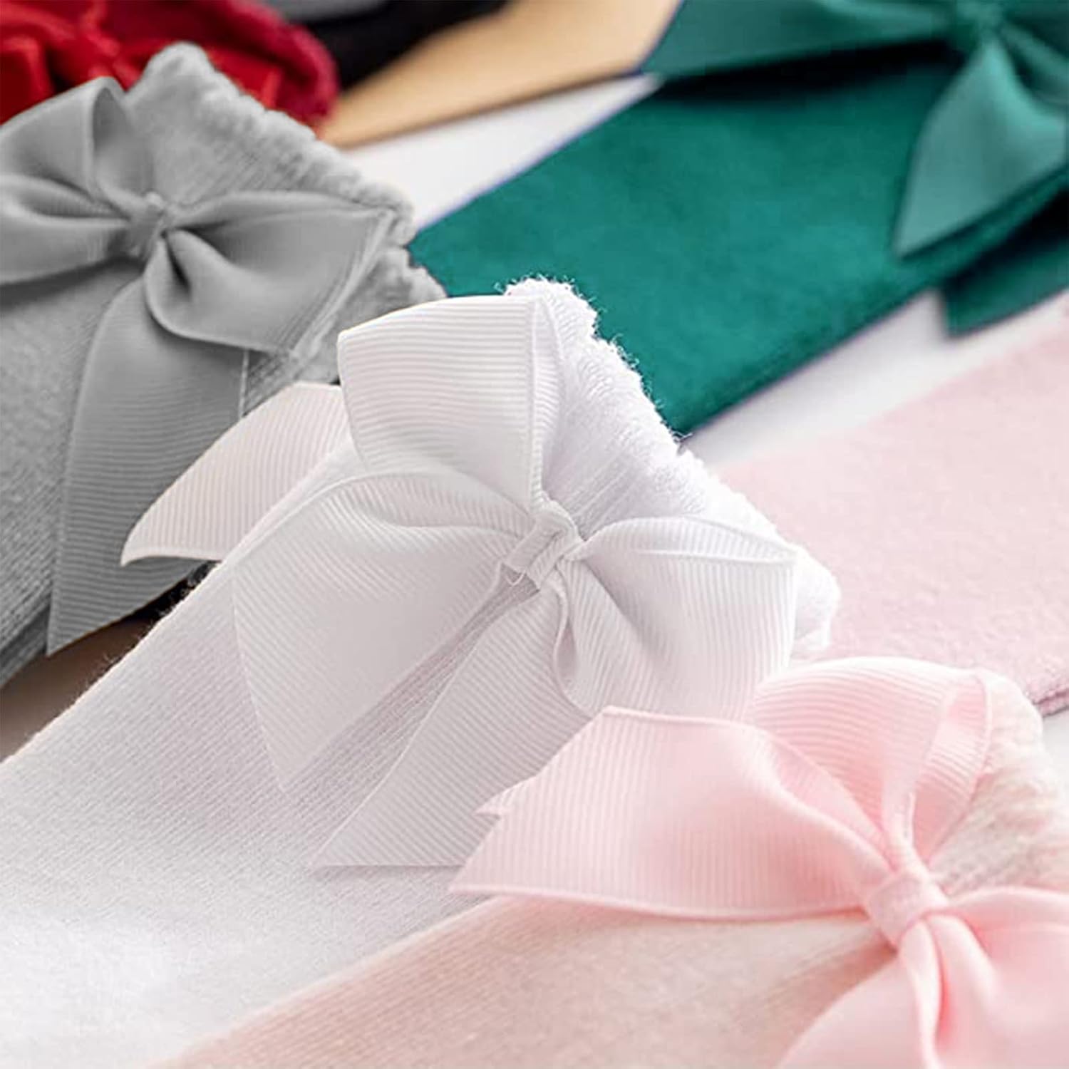 Thumbnail 6 de DRESHOW Baby Girl Knee High Socks – 4 Sizes, 5-Pack Cotton Infant Socks with Bow