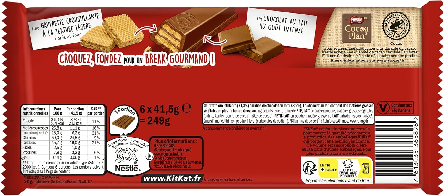 Thumbnail 1 de KitKat Barre Chocolat au Lait – Lot de 5 × 6 sachets (41,5 g chacun)