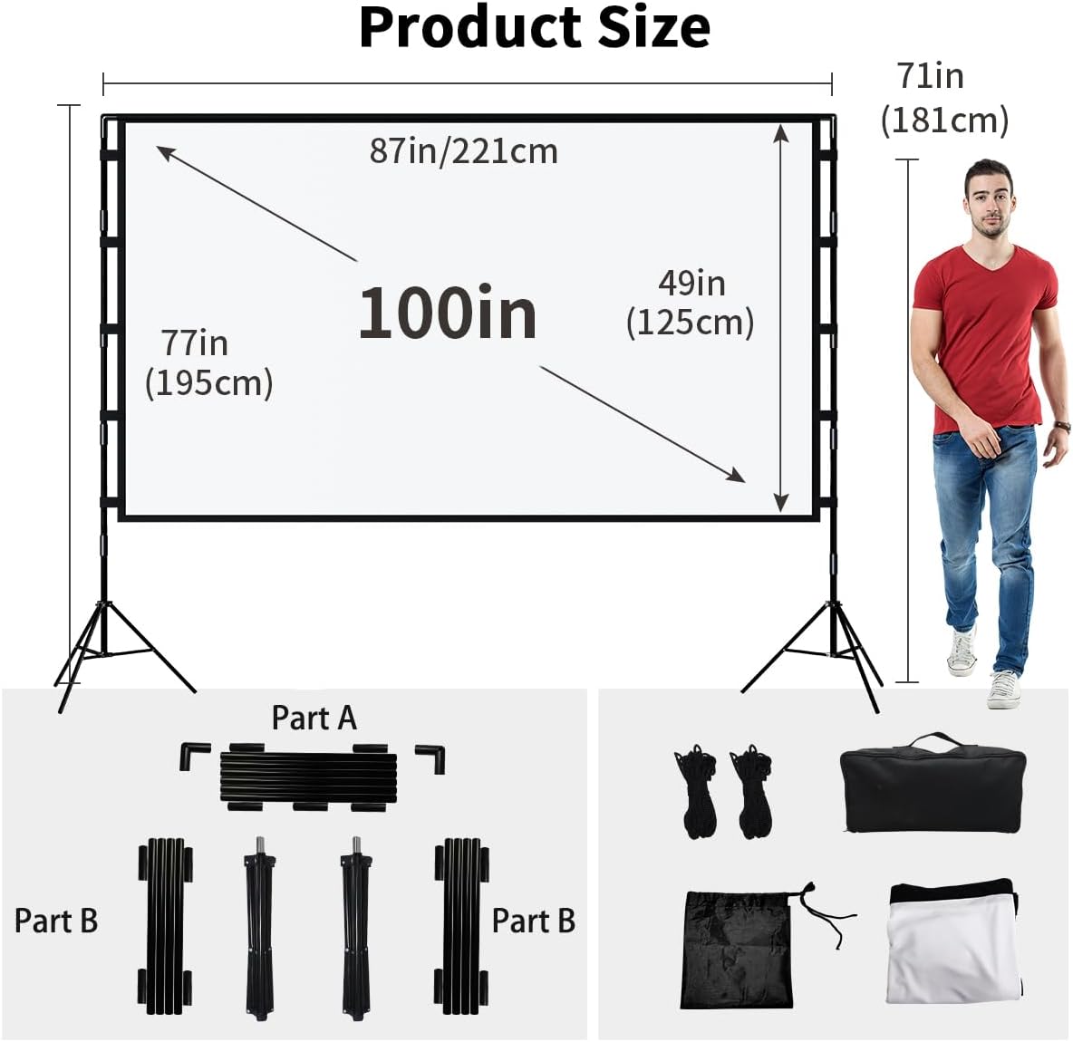 Detalle de TOWOND Projector Screen 100 inch 16:9