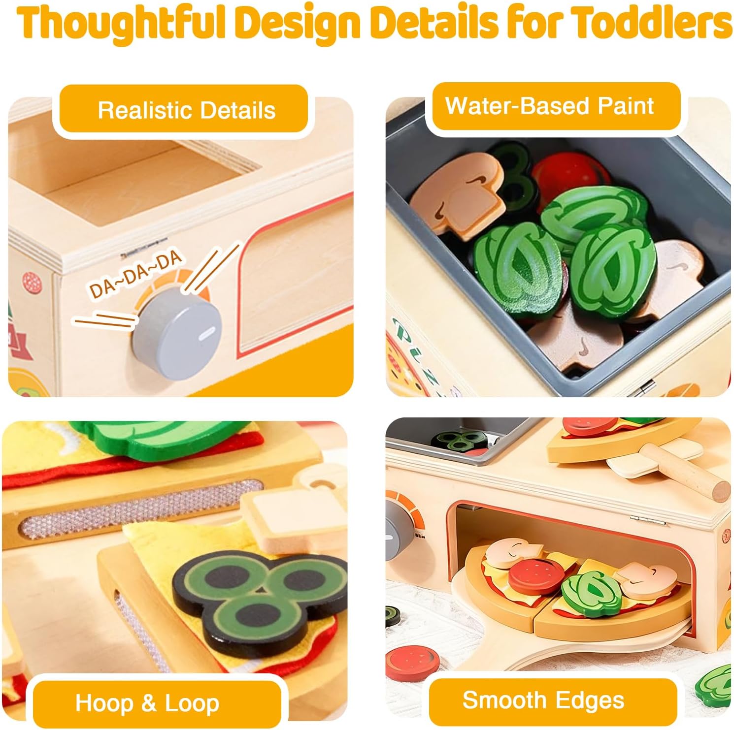 Thumbnail 2 de Smartwo Wooden Pizza Oven Toy for Kids – 50-Piece Pretend Play Set