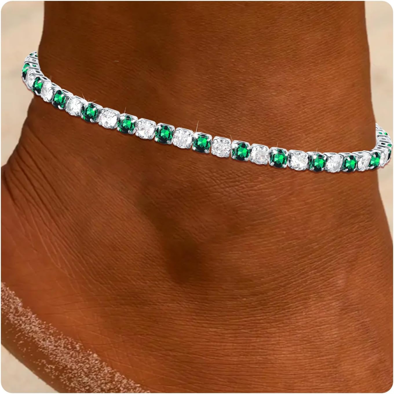 Detalle de HEEYA Fußkettchen für Damen Silber mit 5A Zirkonia – verstellbares, hypoallergenes Tennis-Fußkettchen