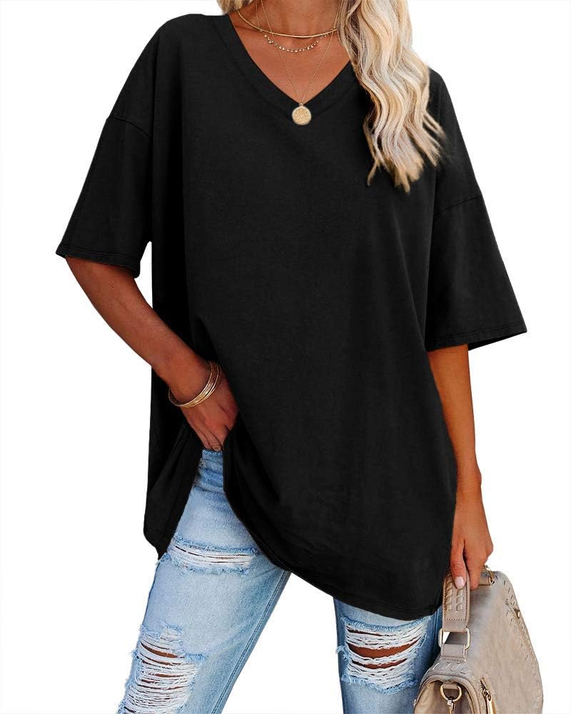 Thumbnail 6 de Ebifin Damen Oversize V-Ausschnitt T-Shirt – lockeres Basic Sommer-Top
