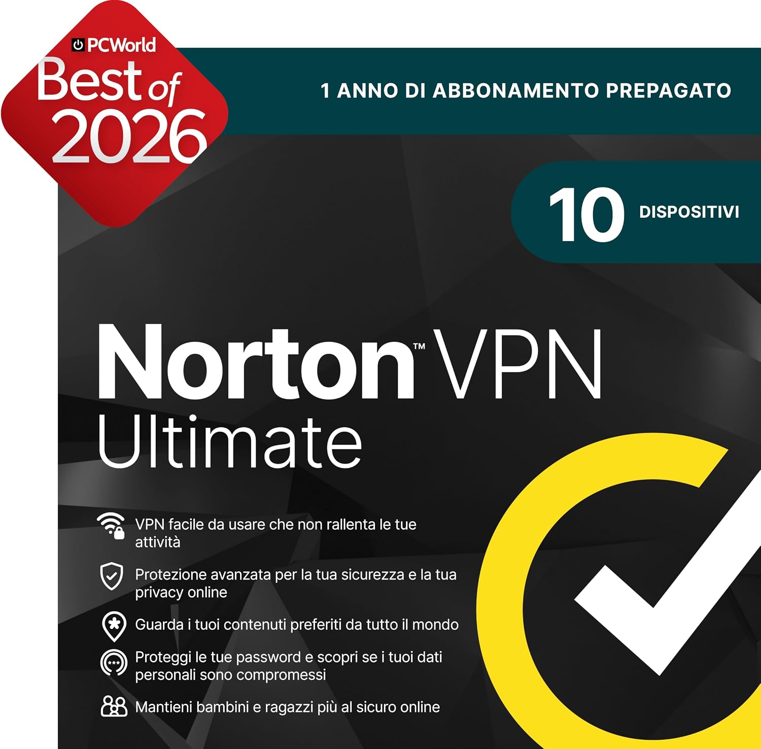 Detalle de Norton VPN Plus 2026 | 5 Dispositivi, rinnovo annuale e attivazione via email