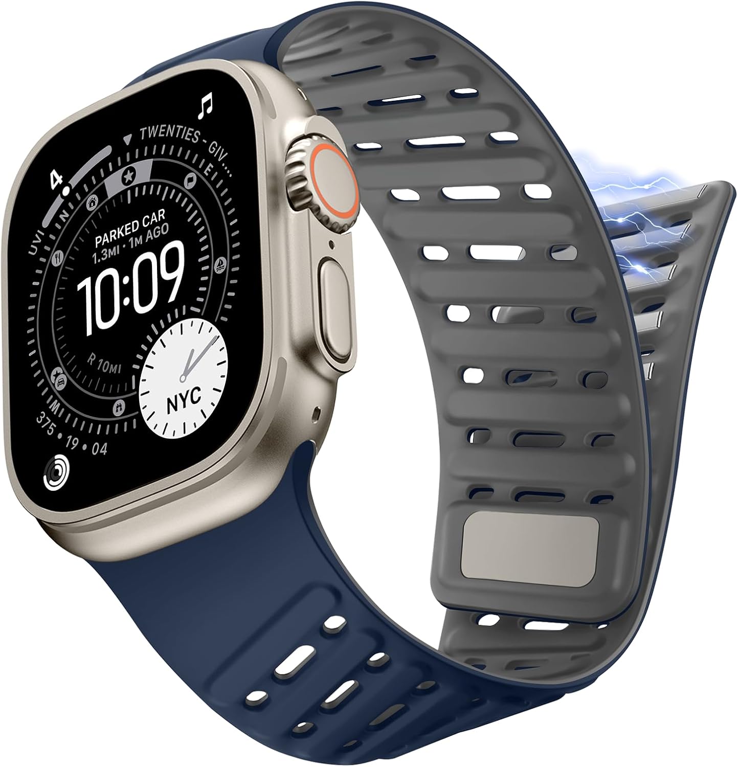 Detalle 2 de Tasikar Clip Magnetic Straps for Apple Watch 42–49mm (Dark Blue-Grey) — Silicone, Waterproof