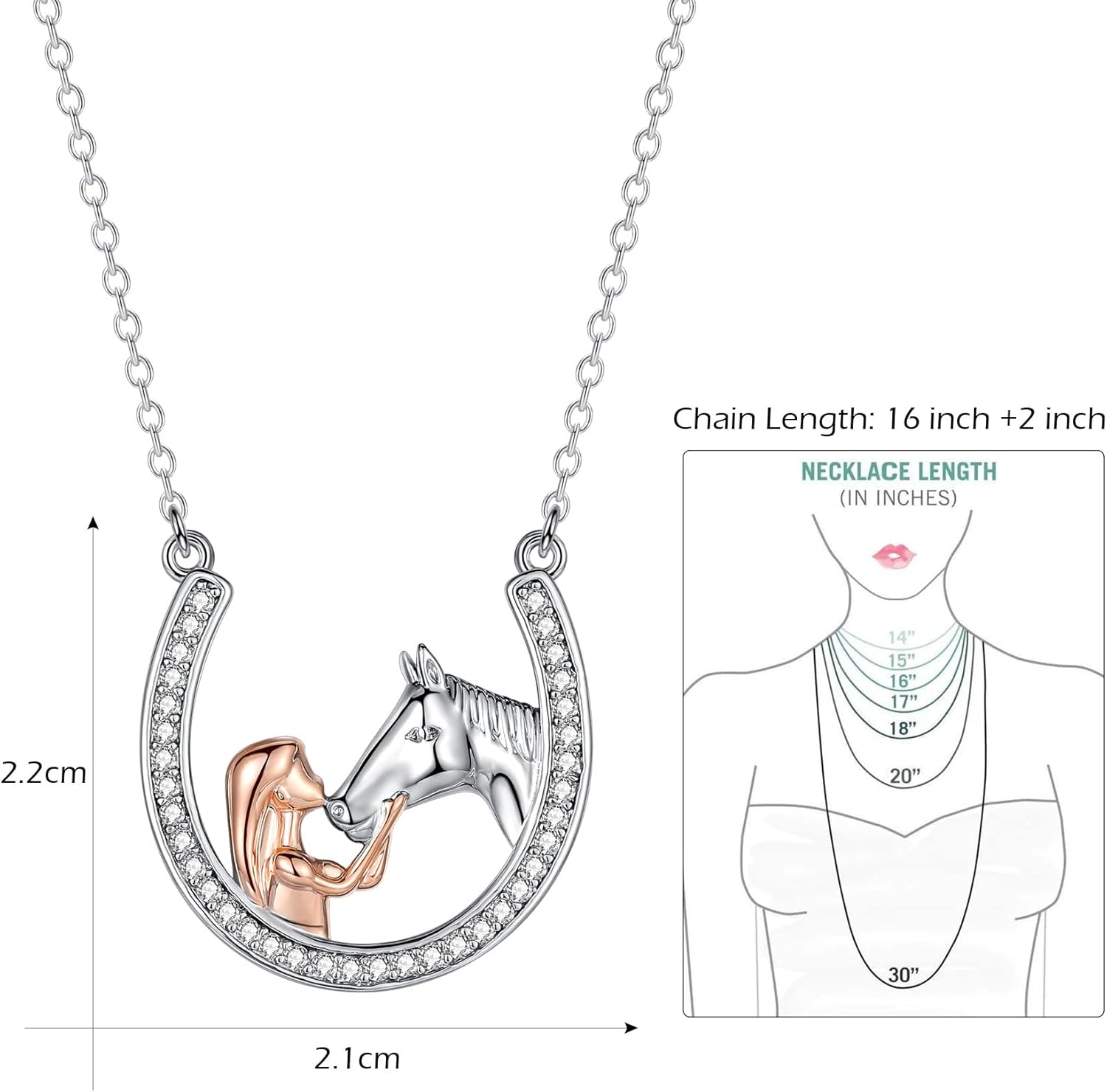 Thumbnail 1 de ITESSY Silver Girl and Horse Pendant Necklace in 925 Sterling Silver with Cubic Zirconia