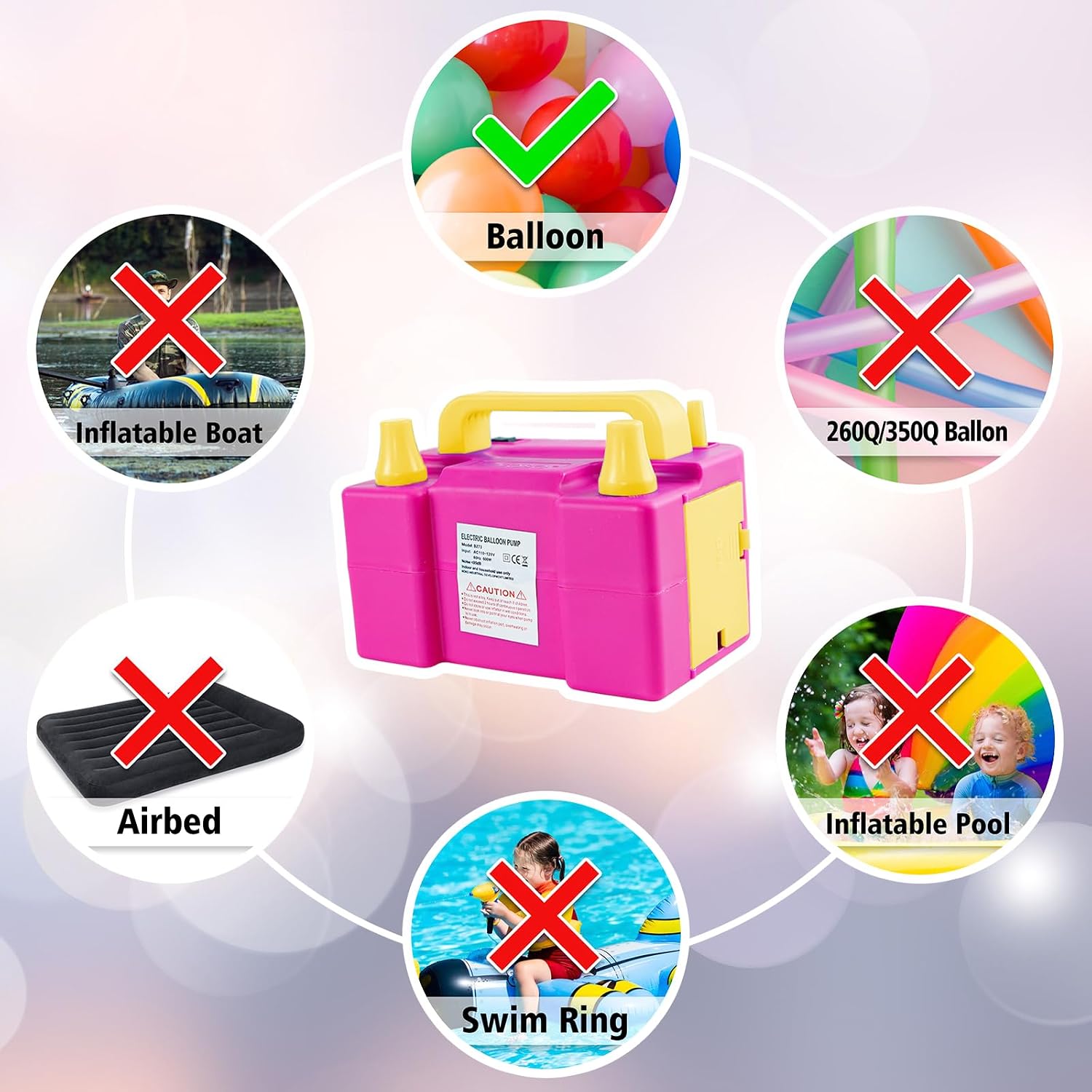 Detalle de Portable Electric Balloon Pump with Dual Nozzles (600W) for Party, Wedding & Festival Balloons