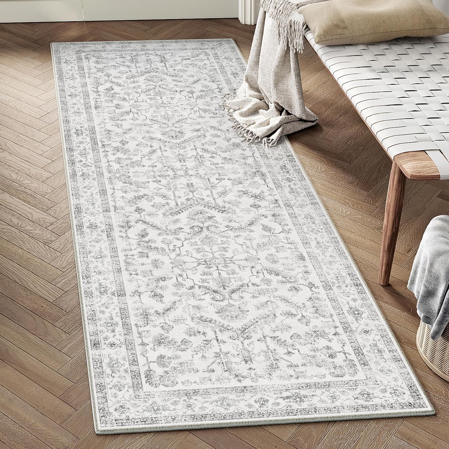 Detalle de PureCozy Graue Vintage-Fußmatte 60x90 cm