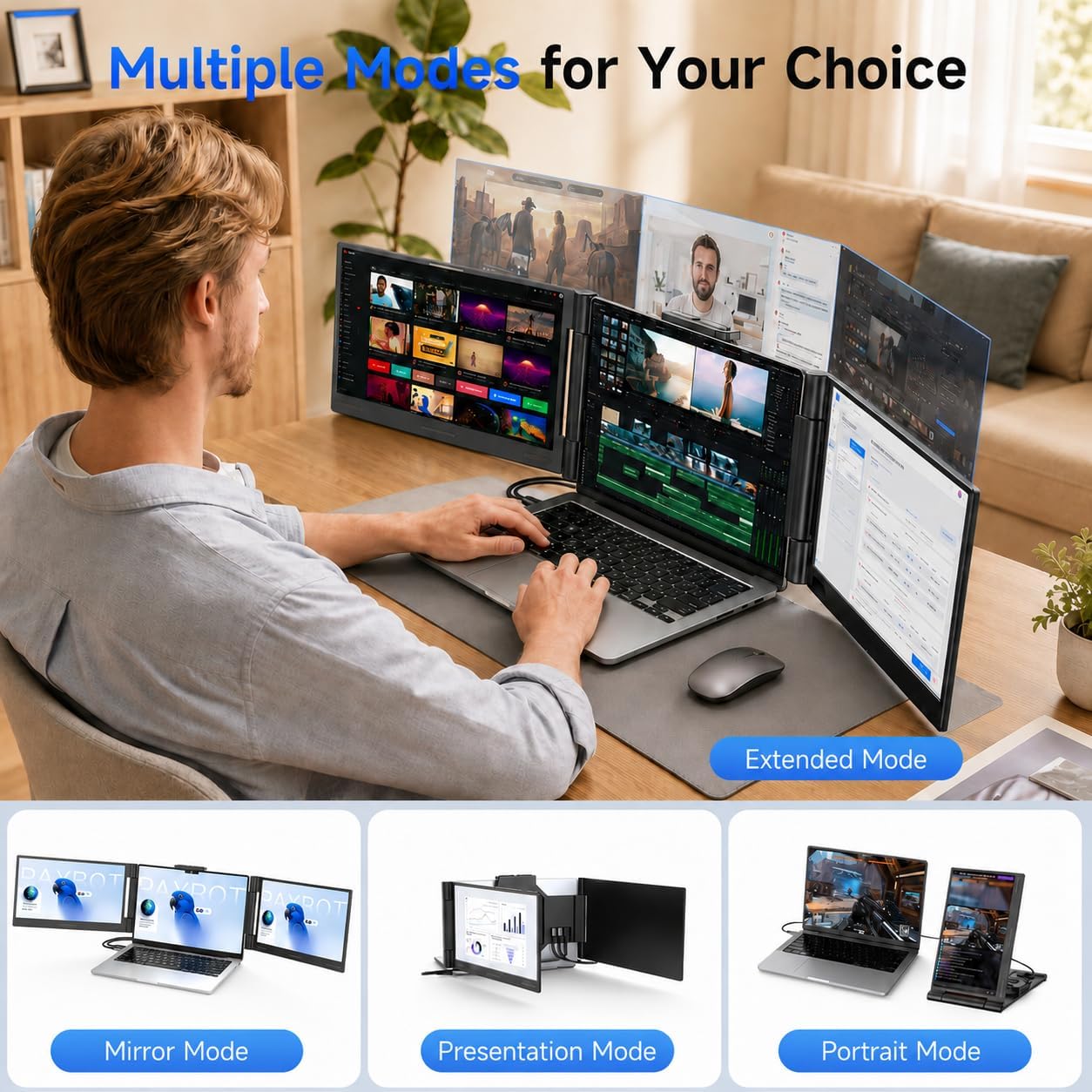 Thumbnail 6 de AOC 14" Laptop Screen Extender: Triple Portable Monitor for 13"–17.3" Laptops