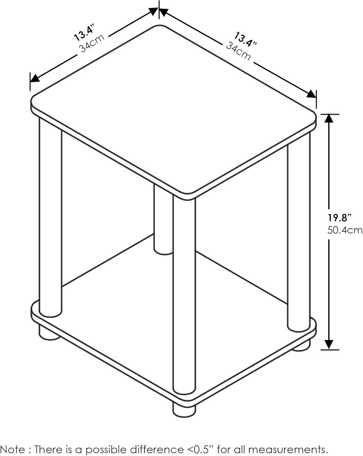Detalle de Furinno TURN-N-TUBE Tavolino Laterale Set di 2 – 2 Ripiani, Impilabili, Senza Attrezzi, Bianco