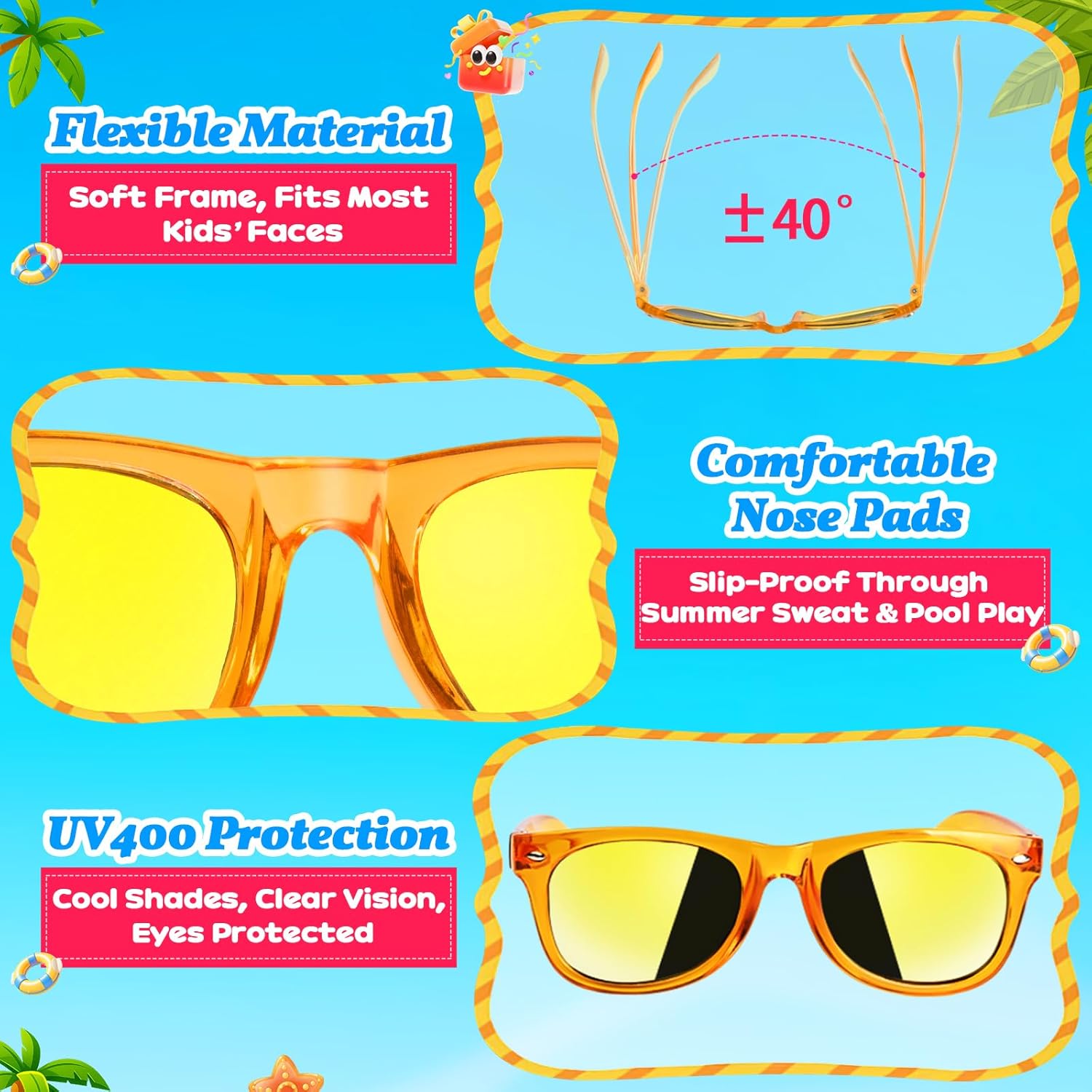 Thumbnail 4 de Nylytek 16-Pack Kids Sunglasses for Party Favors (UV400, Polarized) — Neon & Classic Colors, Ages 3–8