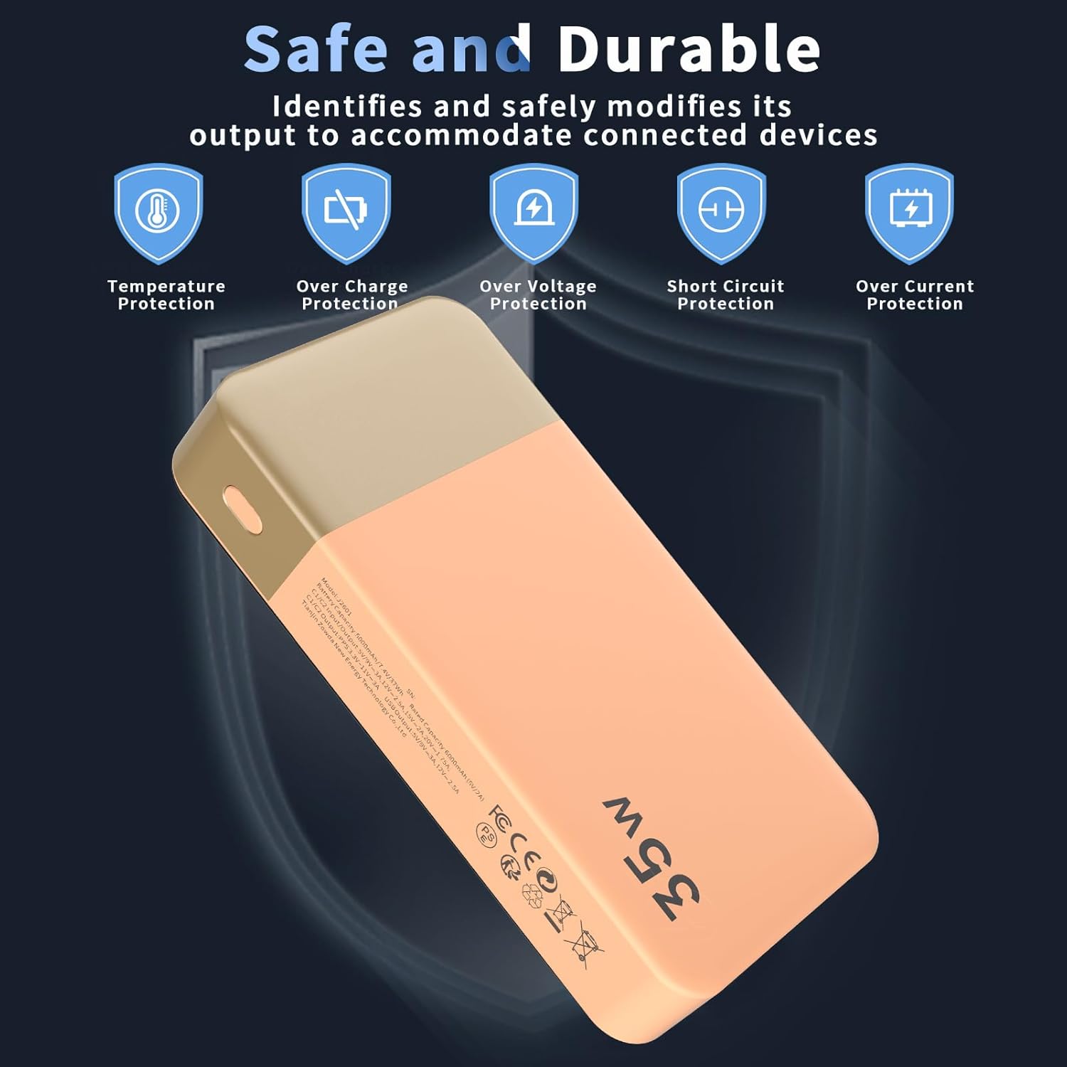 Detalle 2 de NOBIS Power Bank 20000mAh 35W PD QC4 con Display LED – Caricatore Portatile versatile (Arancione)