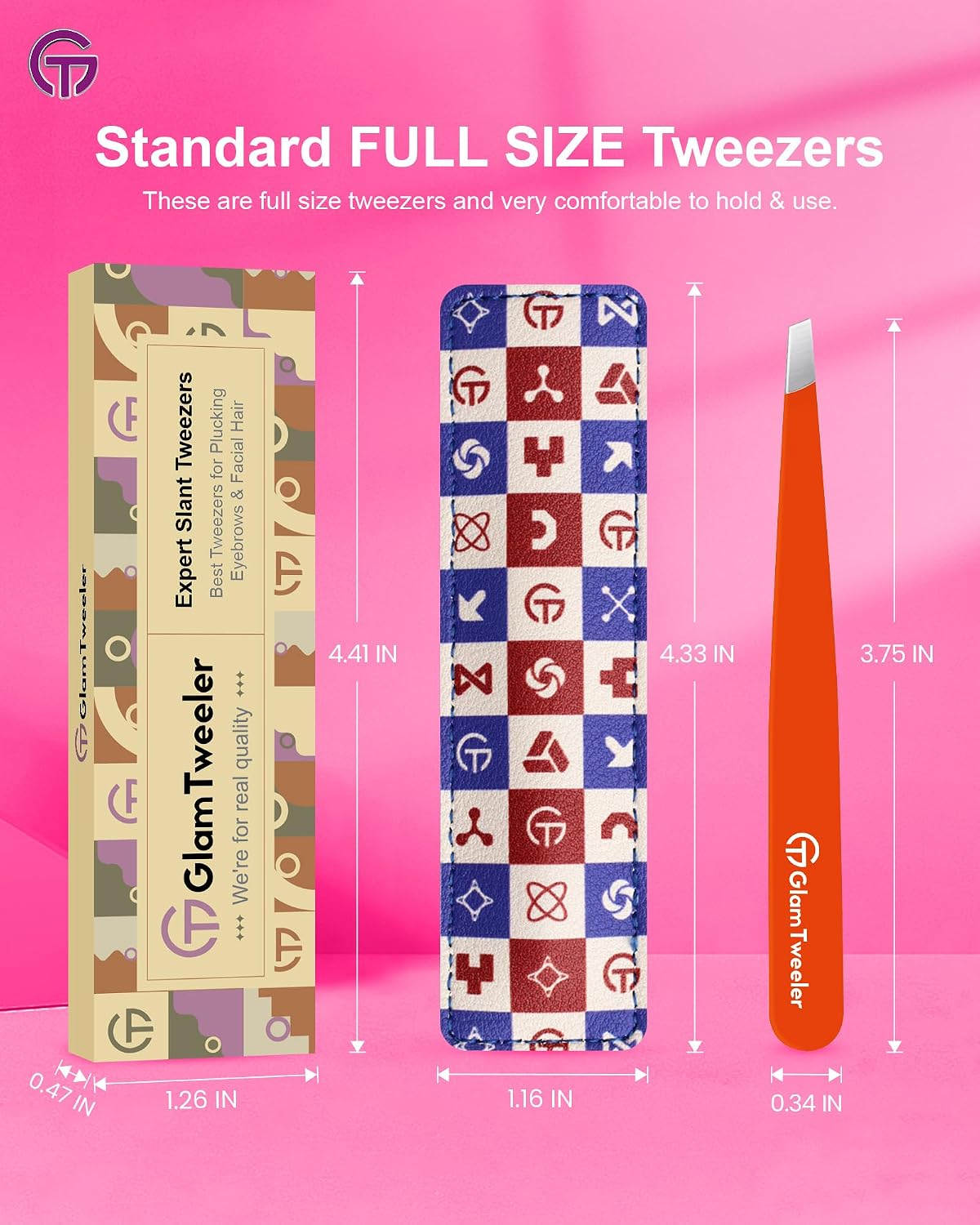 Thumbnail 6 de GlamTweeler Expert Eyebrow Hair Removal Tweezer with Leather Case (Orange) – slant tip stainless steel tweezers