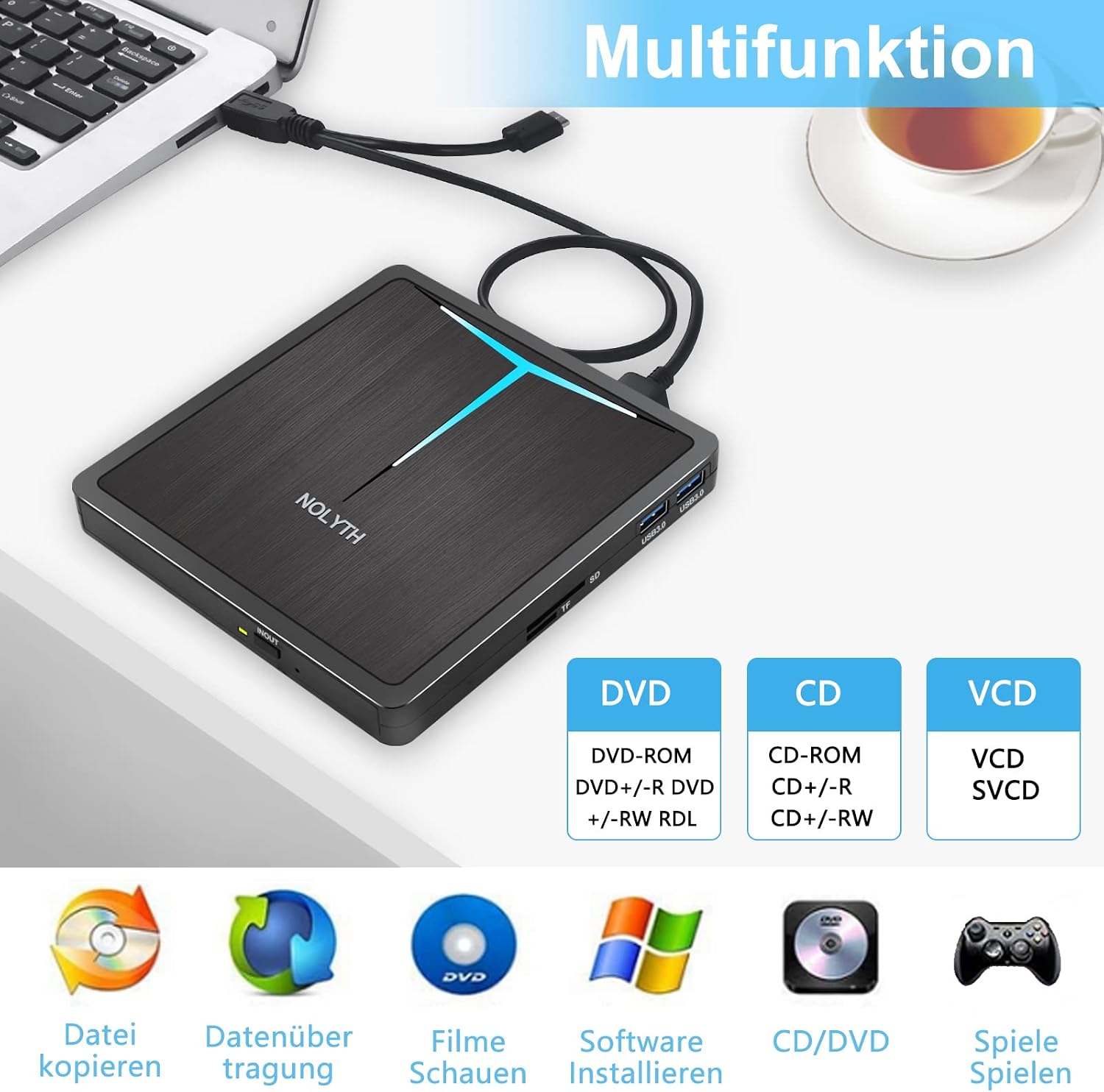 Detalle de NOLYTH Externes DVD Laufwerk USB 3.0 💿