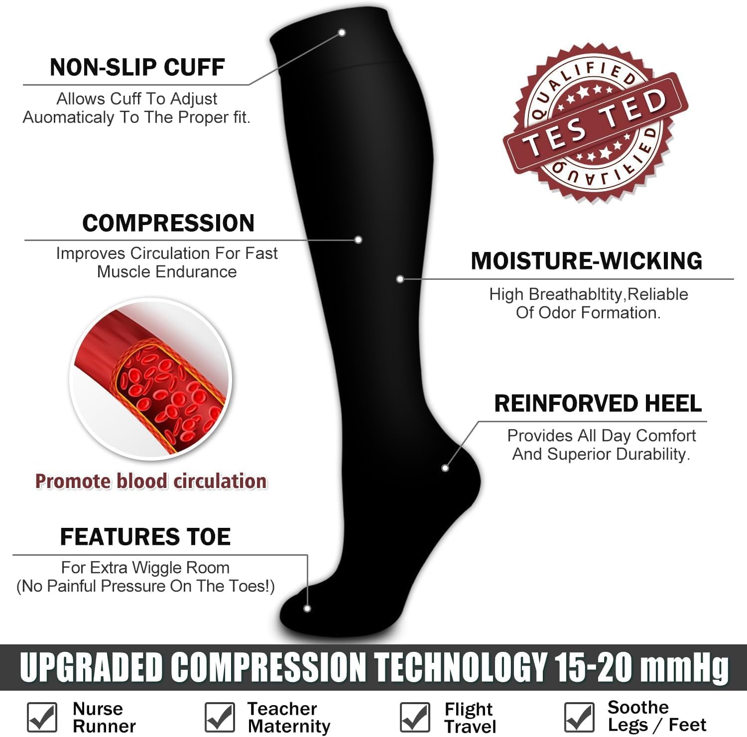 Thumbnail 1 de Compression Socks for Women and Men 15-20 mmHg, 6 Pack – Supportive, All-Day Comfort for Work, Travel and Recovery