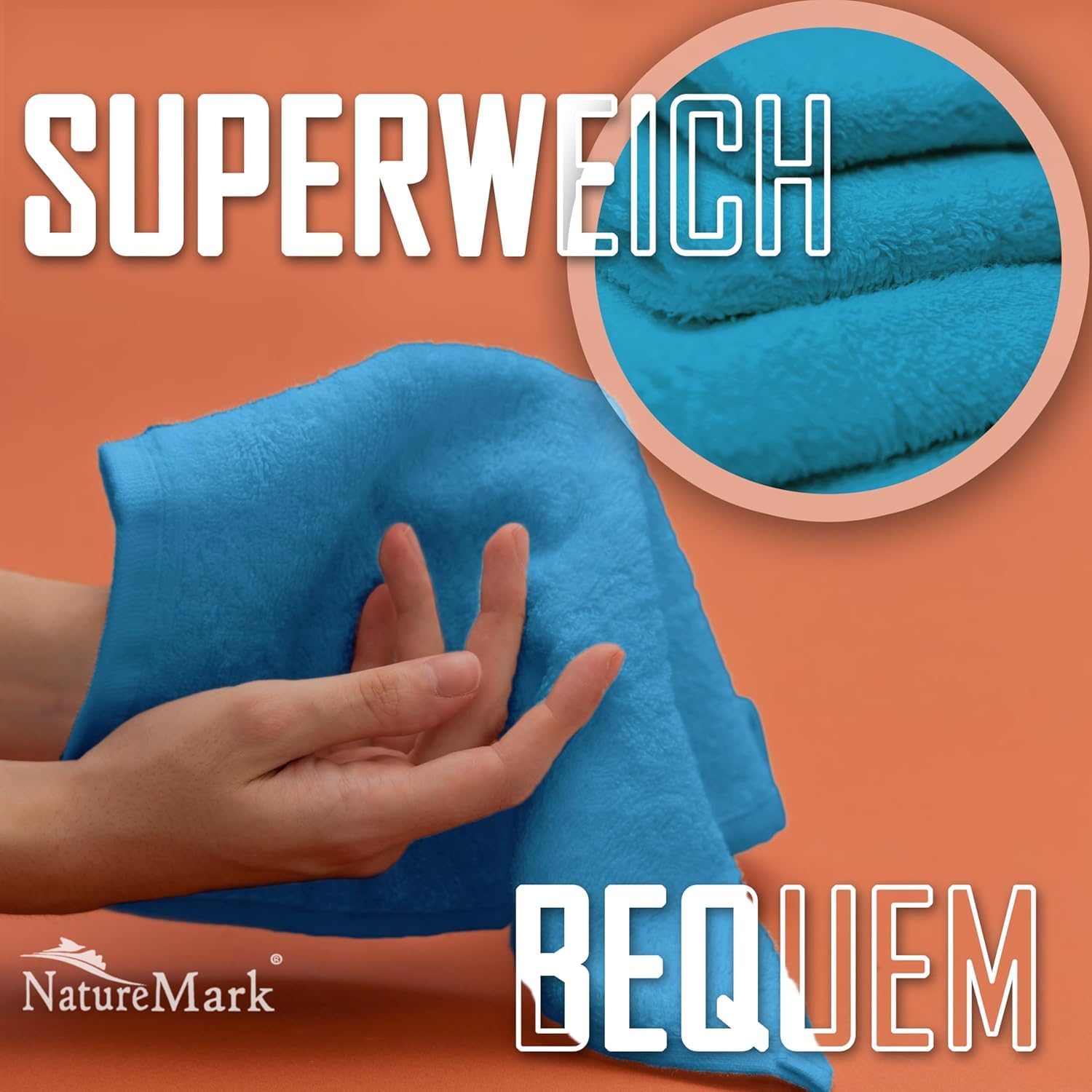 Detalle de NatureMark 10er-Set Frottee-Waschlappen für Gesicht & Hände (30×30 cm) aus 100% Baumwolle – türkis