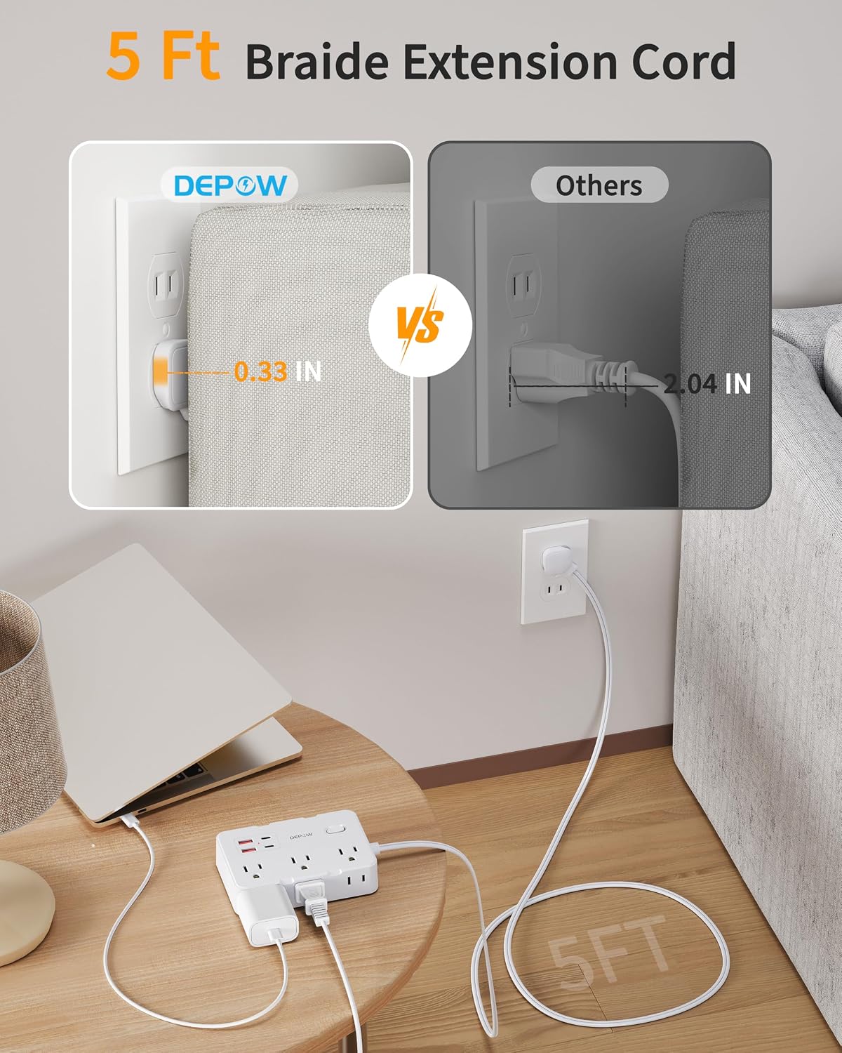 Detalle 2 de DEPOW 2 Prong to 3 Prong Adapter Power Strip
