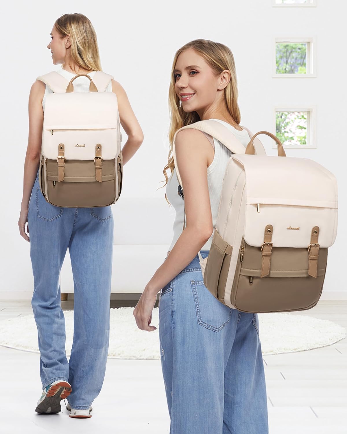 Detalle de LOVEVOOK Zaino Porta PC Donna 15,6" Impermeabile: design classico, sicurezza antifurto e porta USB