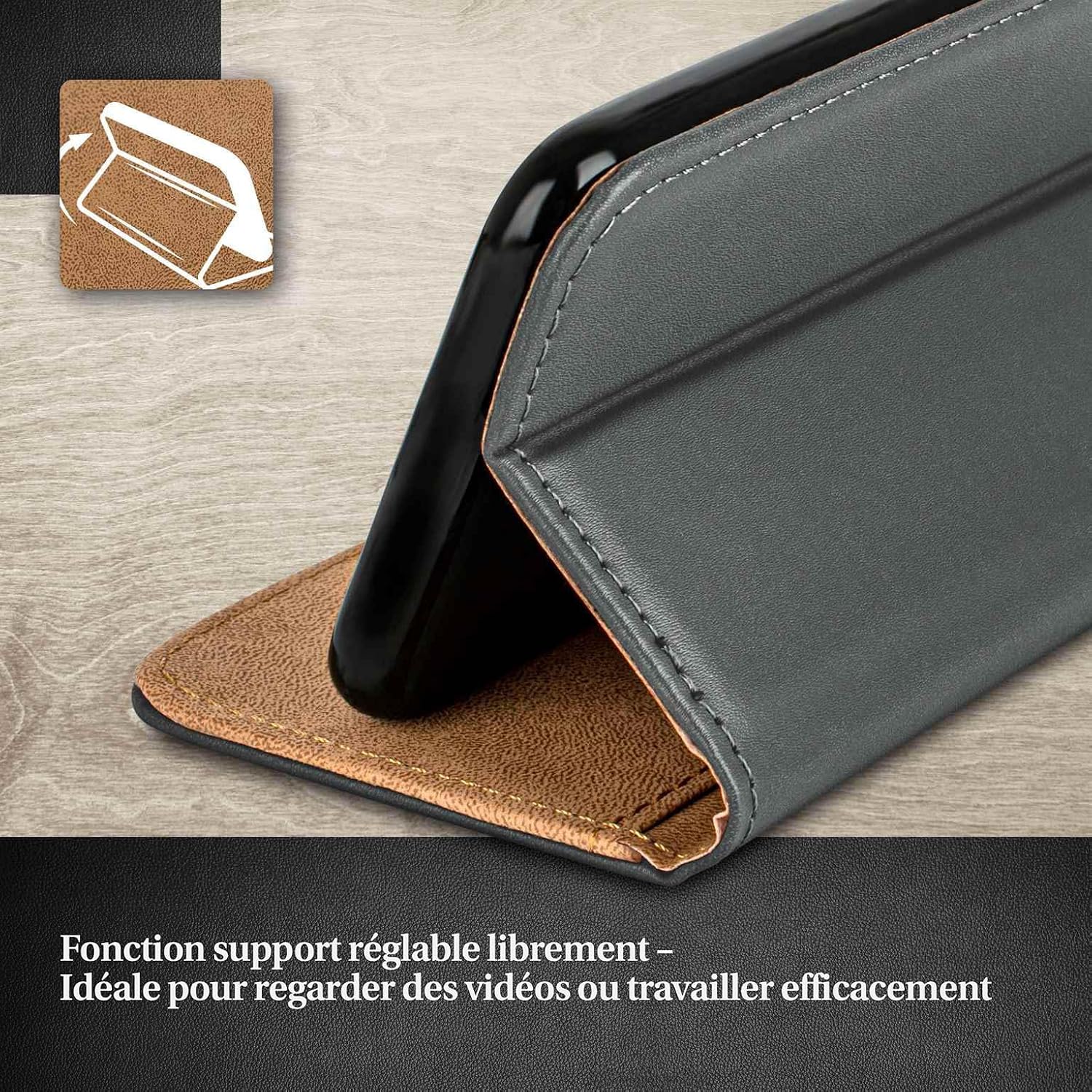 Thumbnail 1 de moex Étui à Rabat pour Samsung Galaxy A5 (2015) – portefeuille et protection à 360°, Gris Anthracite