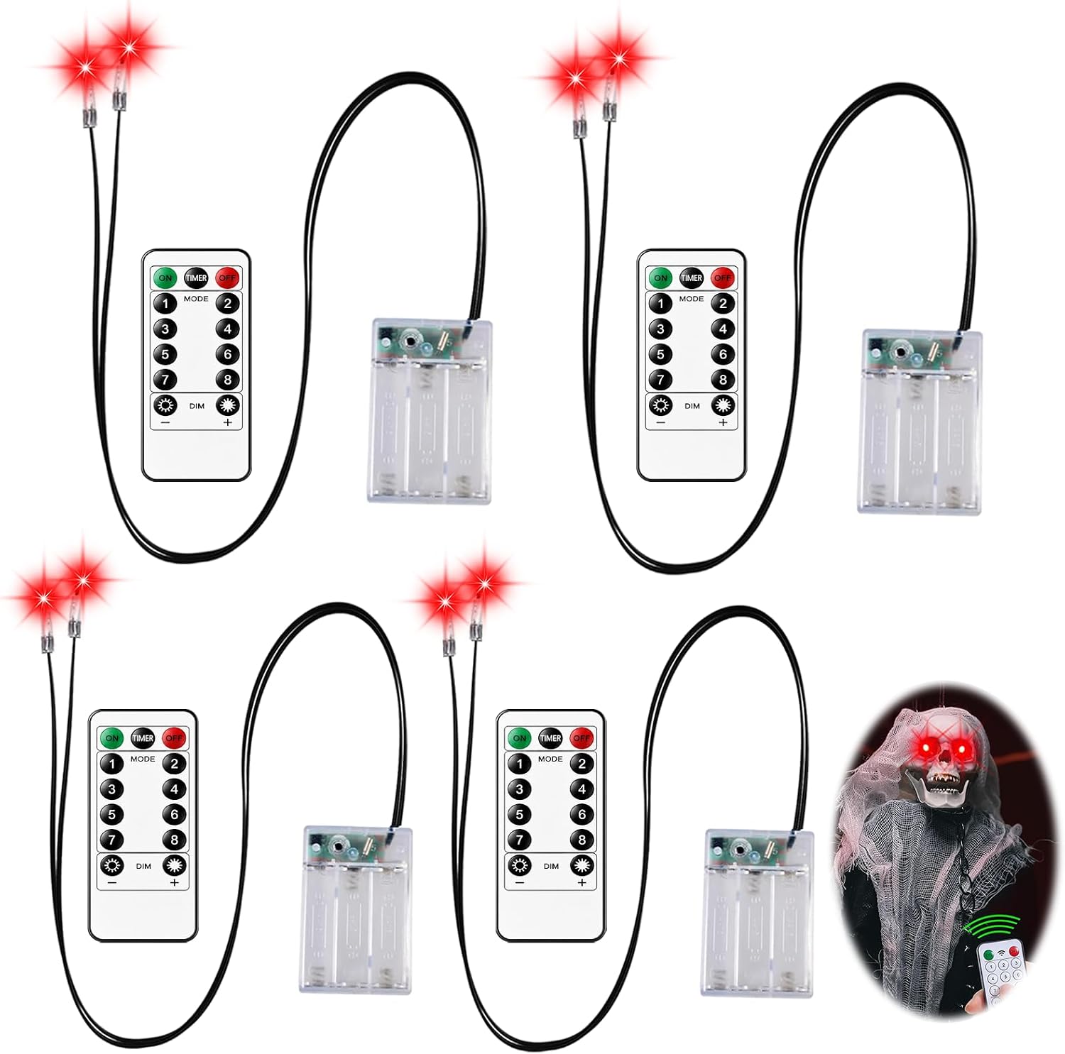 Detalle de XIESUNUN LED-Augen-Dekoration, 4 Stück, rot, 8 Modi und Timer