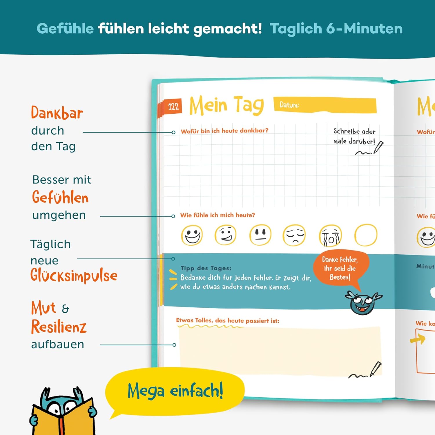 Thumbnail 2 de 6-Minuten Gefühlstagebuch Kinder 6-12 Jahre