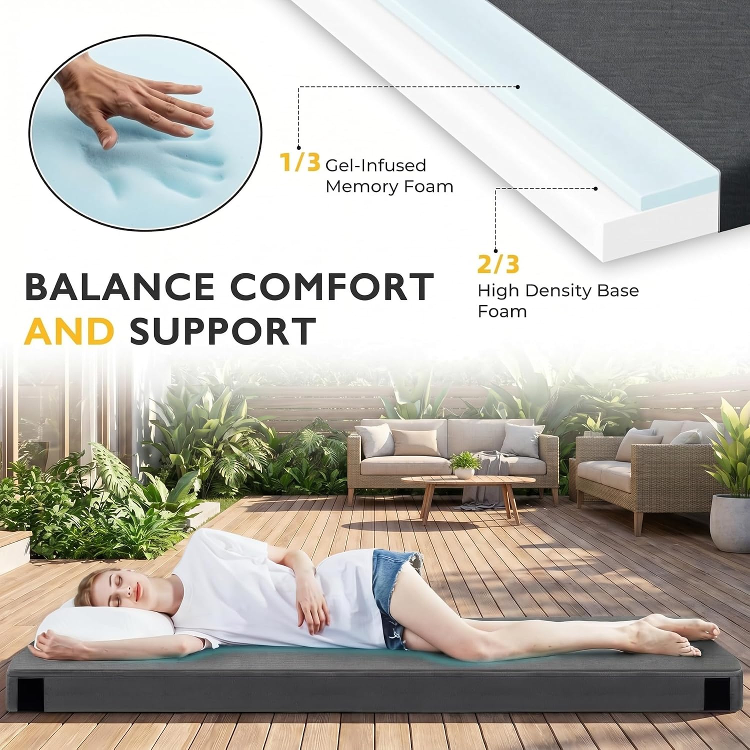 Detalle de Kingfun 3 Inch CertiPUR-US Memory Foam Camping Mattress Pad