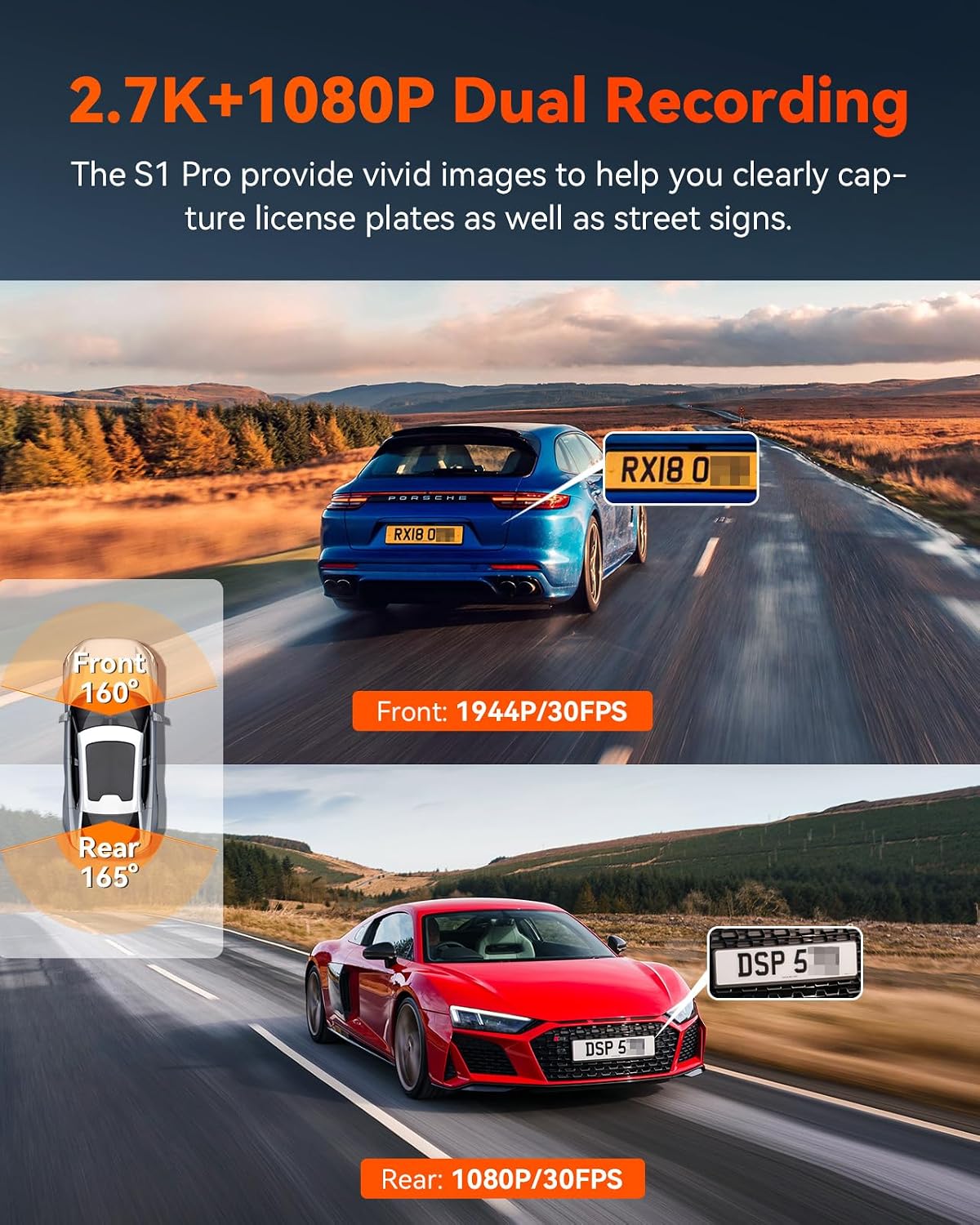 Thumbnail 1 de VANTRUE S1 Pro 2.7K+1080P Dual Dash Cam with 5G WiFi, GPS and Night Vision