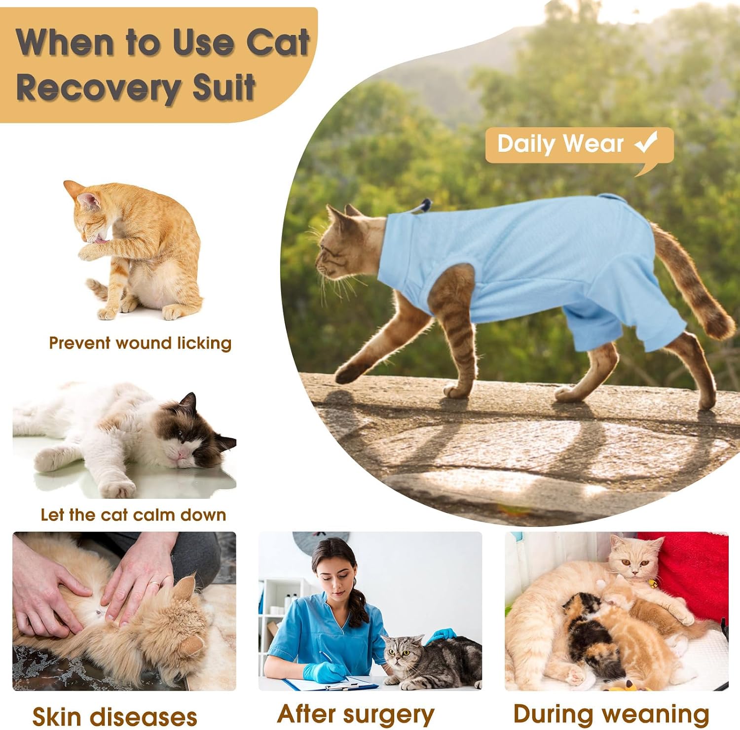 Detalle de OUOBOB Cat Recovery Suit with Hind Legs – Breathable post-surgery onesie for abdominal wounds