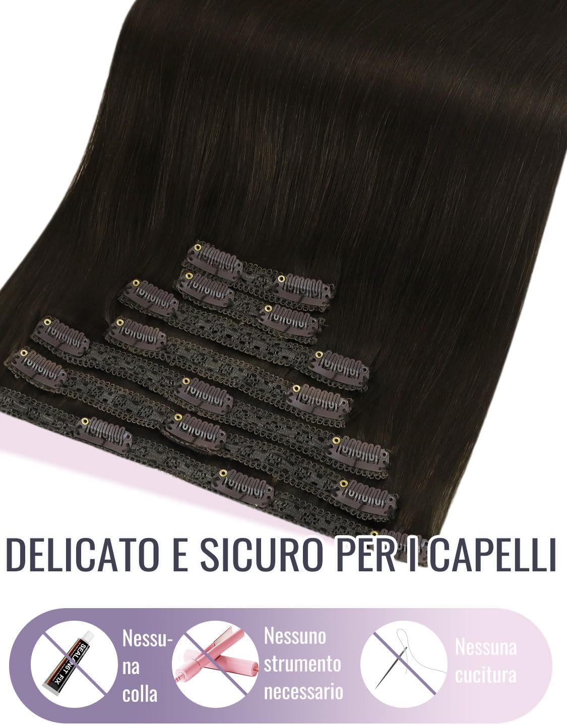 Thumbnail 4 de Fshine Extension Capelli Veri Clip 7 Pezzi, 120 g, Castano Scuro (Colore 2) 40,6 cm – Lisci e Professionali, Double Weft Brasiliani