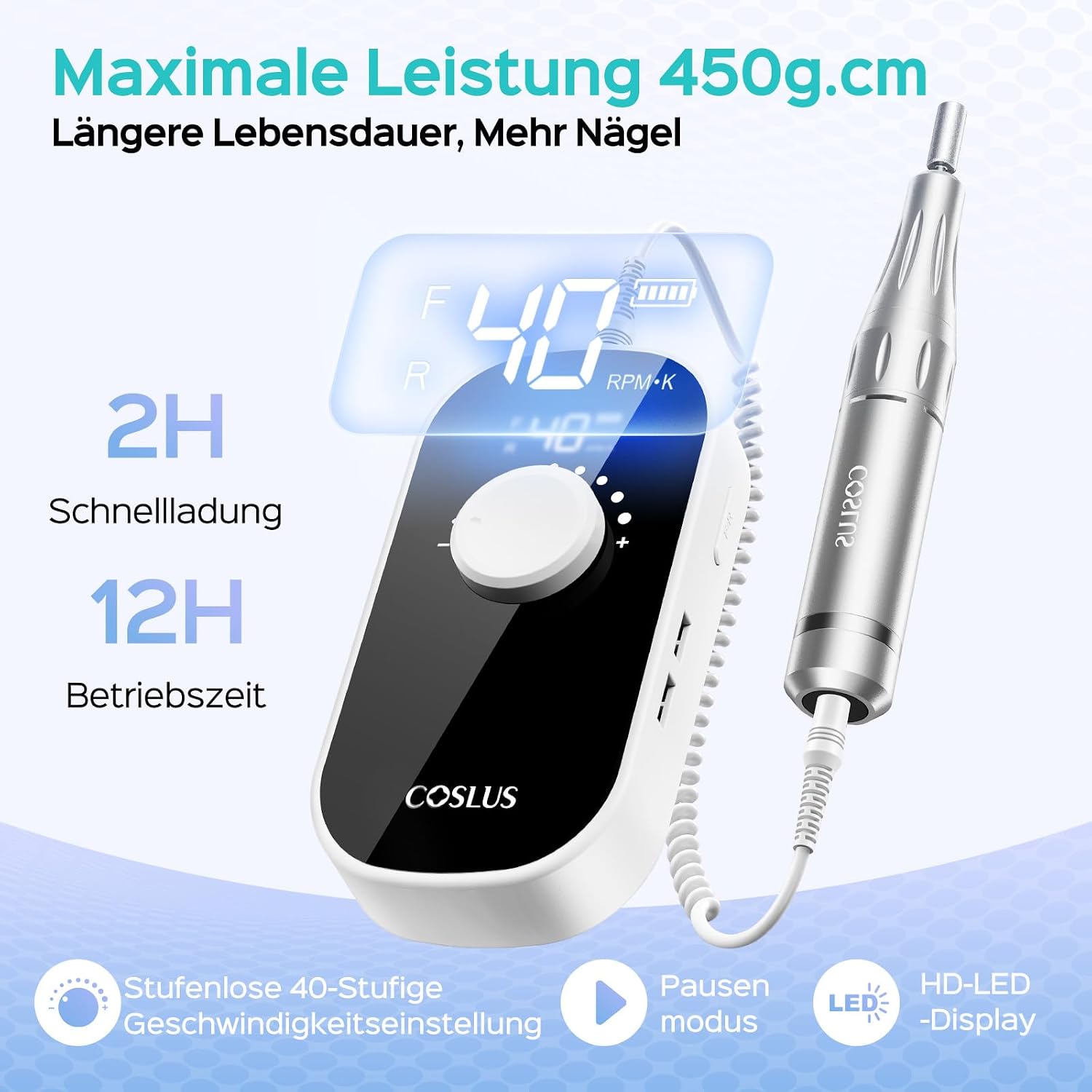 Detalle 2 de COSLUS Elektrische Nagelfräser 40000 U/min – Nagelfeile