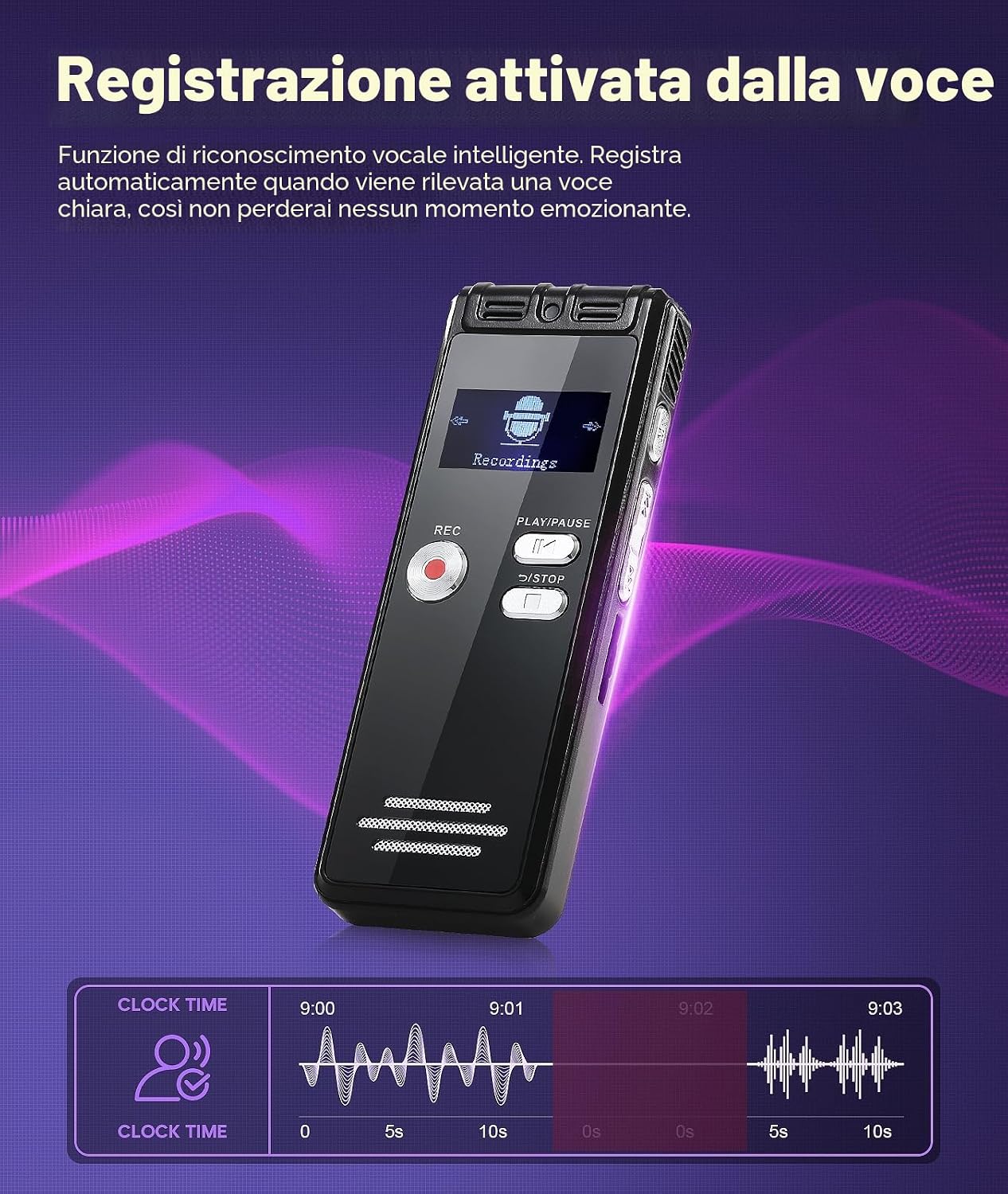 Thumbnail 6 de NekSide Registratore vocale digitale 32 GB con One-Touch e Dual MIC: qualità e praticità per conferenze e interviste
