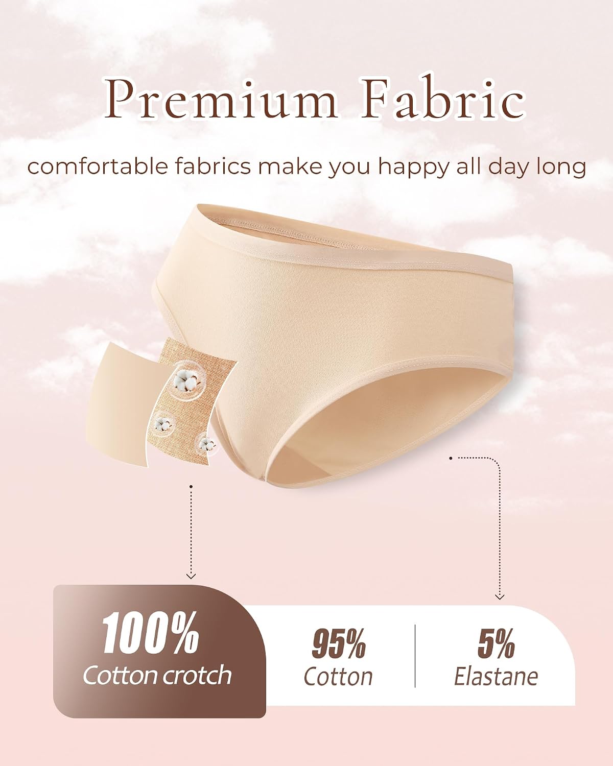 Detalle 2 de ALL OF SHE 6-Pack Cotton Hipster Bikini Underwear for Women (Breathable, Stretch Soft, S–XXL)