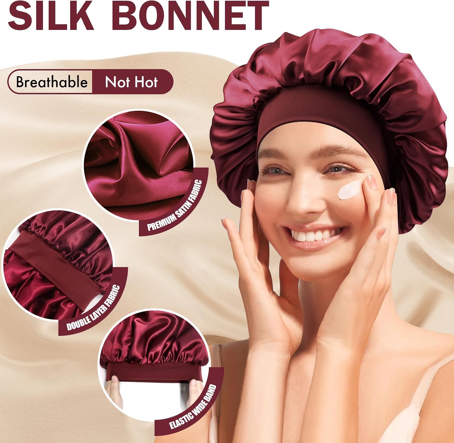 Detalle de Doitory Double-Layer Satin Bonnet, 14-Inch Sleep Cap for Curly Hair