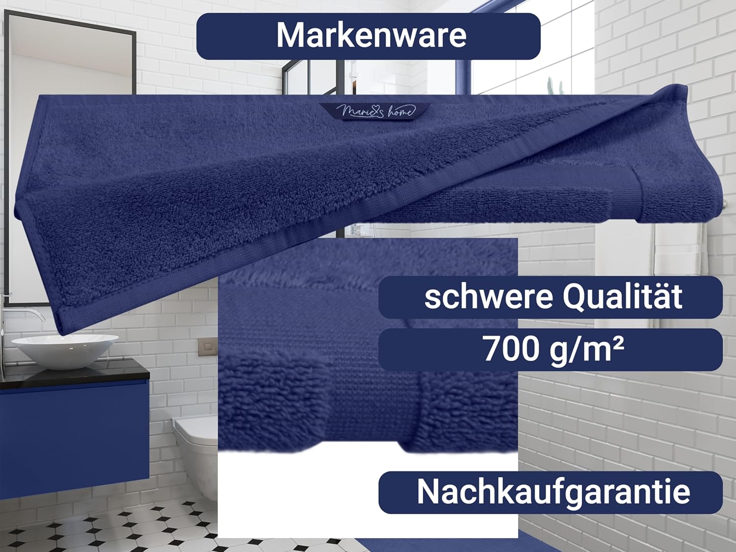 Detalle 2 de Marie’s Home 1612.2351 Tapis de bain classique 50 x 80 cm – bleu marine
