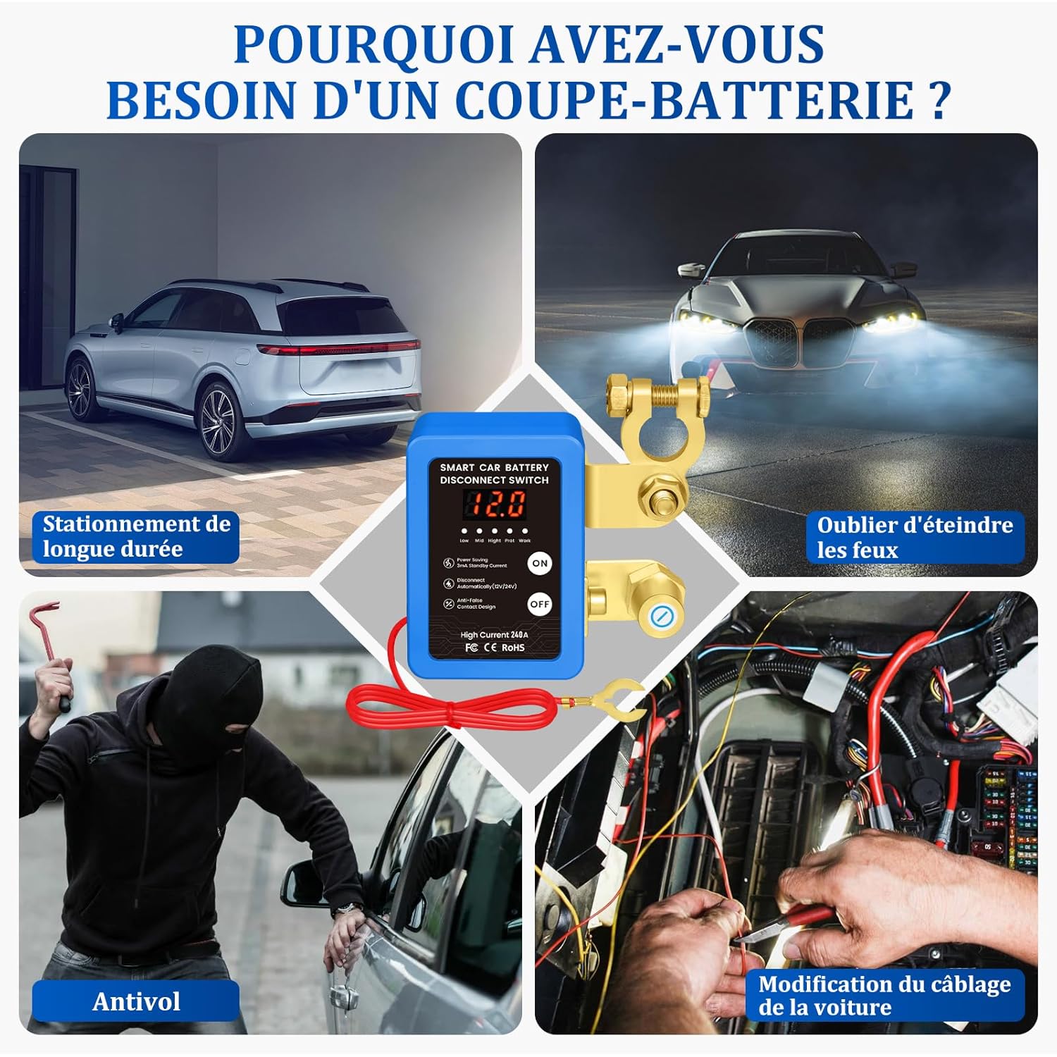 Thumbnail 6 de Kedifoai Coupe Circuit Batterie 12 V télécommandé sans fil avec affichage LED
