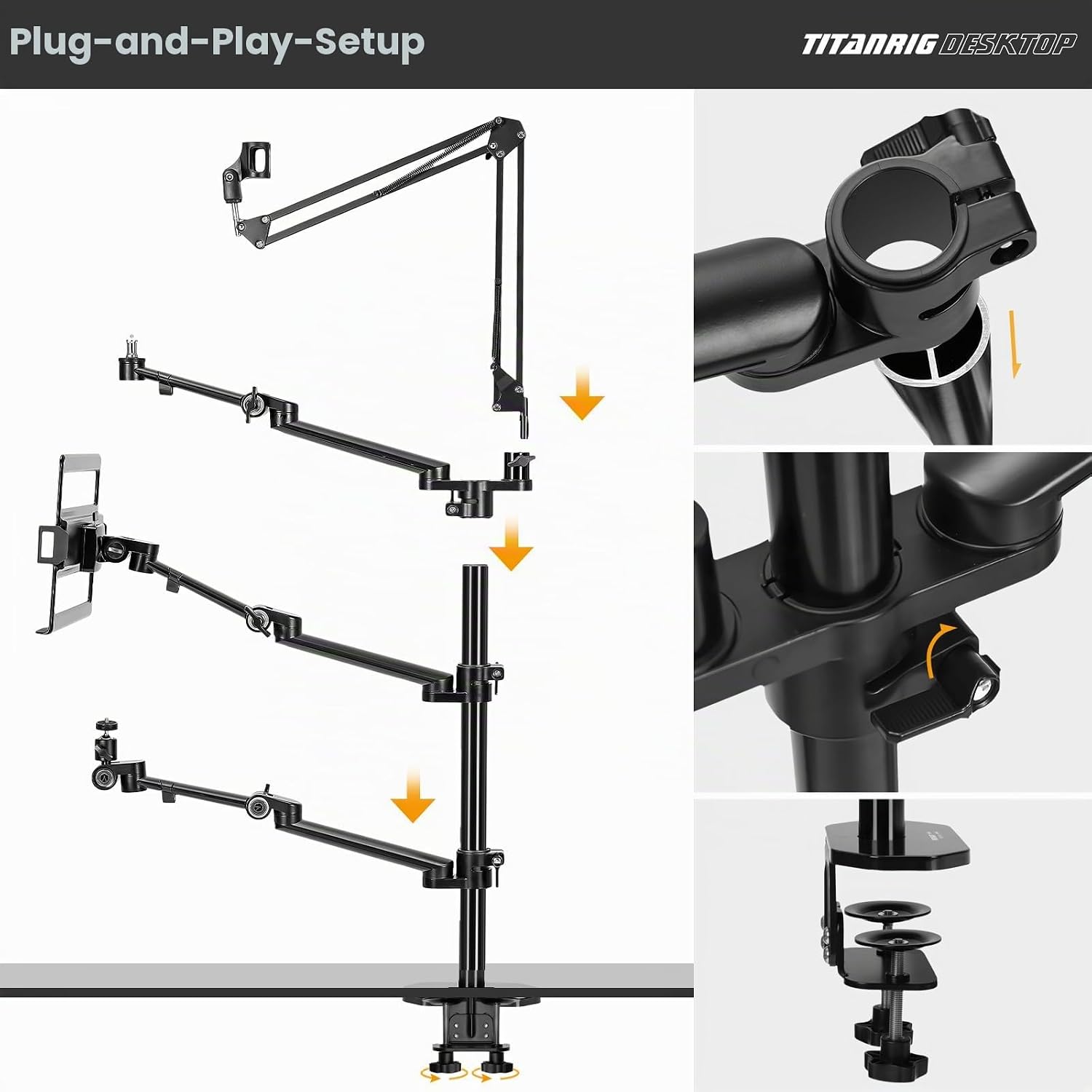 Thumbnail 5 de TARION Tischstativ Overhead Stativ für Kamera – TitanRig 4‑in‑1 Desktop-Setup