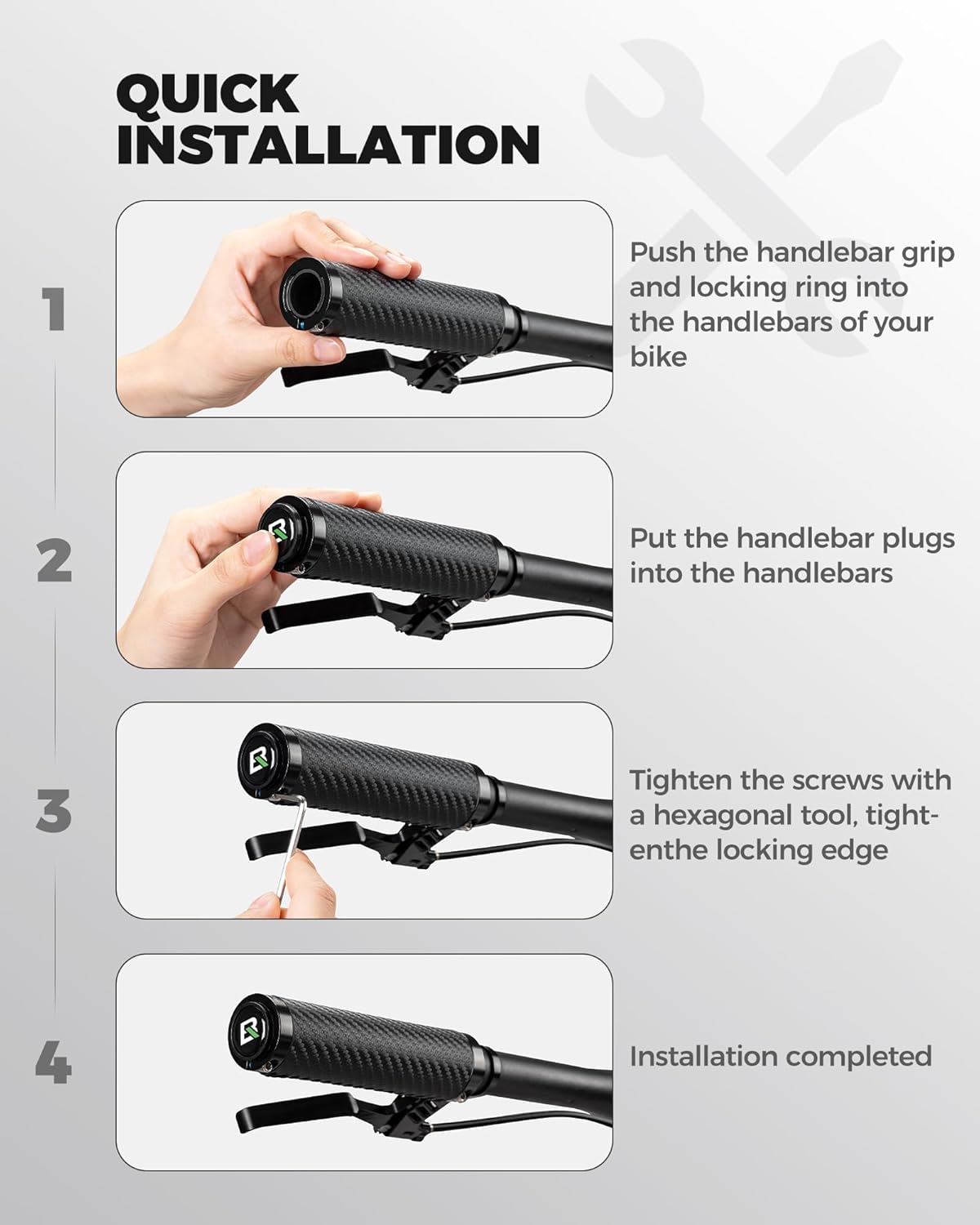 Thumbnail 6 de ROCKBROS Manopole per bicicletta ergonomiche antiscivolo con chiusura in alluminio, per manubrio da 22 mm, nero