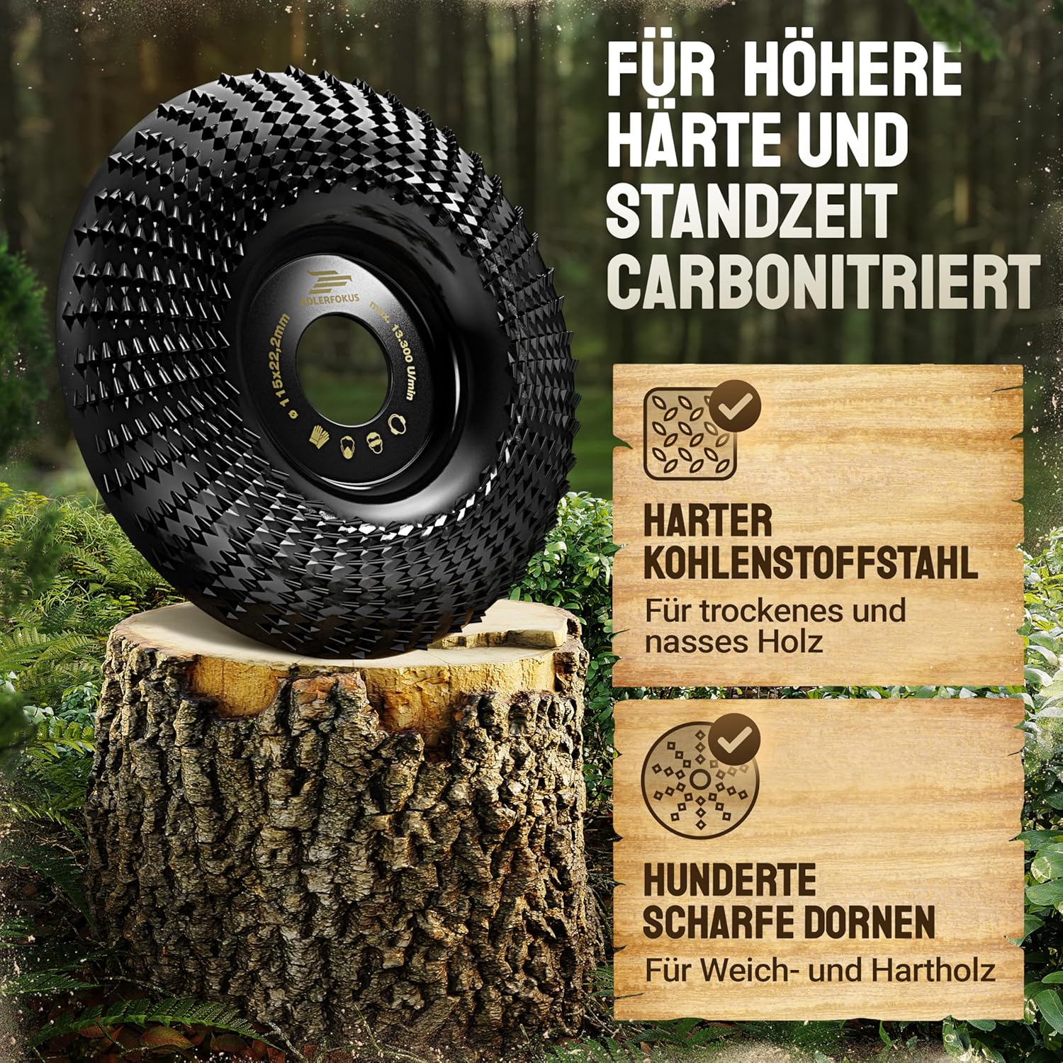 Thumbnail 4 de Adlerfokus Holz-Schleifscheibe 115 mm für Winkelschleifer – Flexscheibe zum Schruppen, Raspeln und Fräsen in Holz