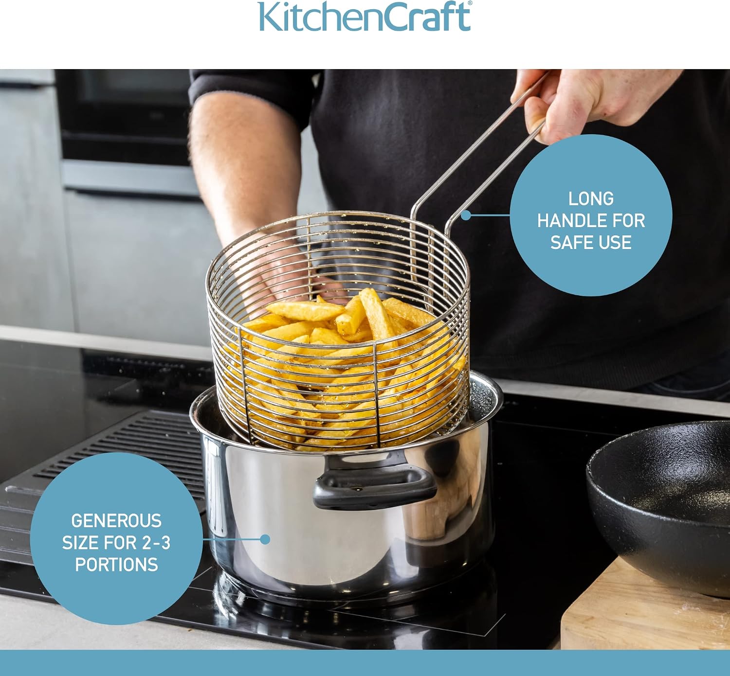 Detalle 1 de KitchenCraft KCCHIPLRG frituurpan van roestvrij staal met mand en deksel, 20 cm